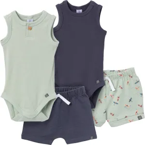 4-Piece Baby Boys Green & Navy Bodysuits and Shorts Set Gerber Childrenswea