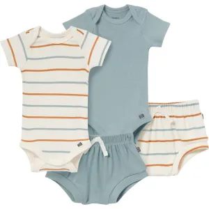 4-Piece Baby Boys Ivory Stripe Short Sleeve Bodysuits and Shorts Set Gerber Childrenswea