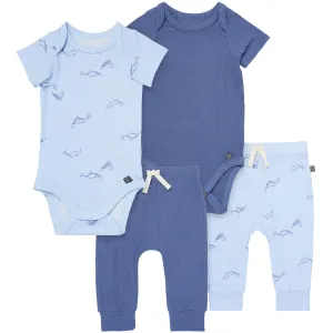 4-Piece Baby Boys Light Blue Whale Bodysuits and Pants Set Gerber Childrenswea