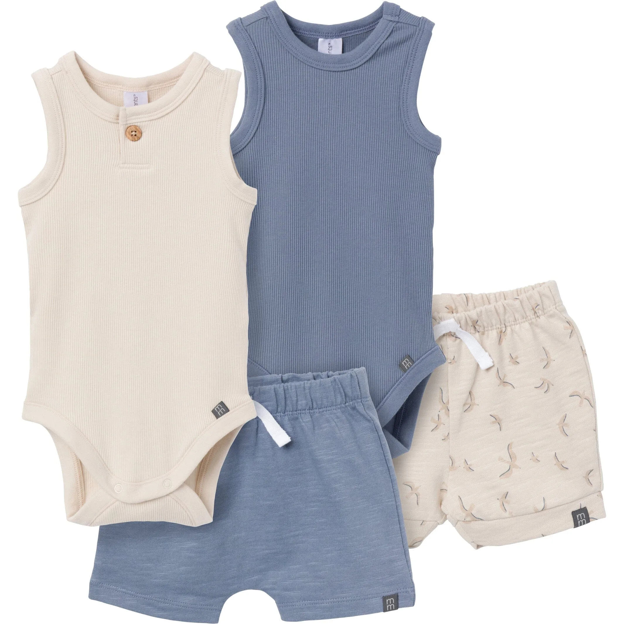 4-Piece Baby Boys Tan & Blue Bodysuits and Shorts Set Gerber Childrenswea