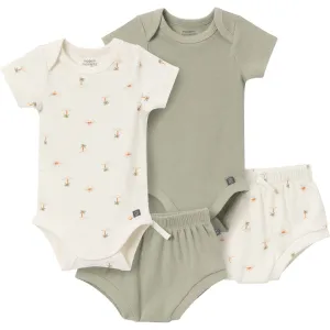4-Piece Baby Neutral Ivory Mini Island Short Sleeve Bodysuits and Shorts Set Gerber Childrenswea