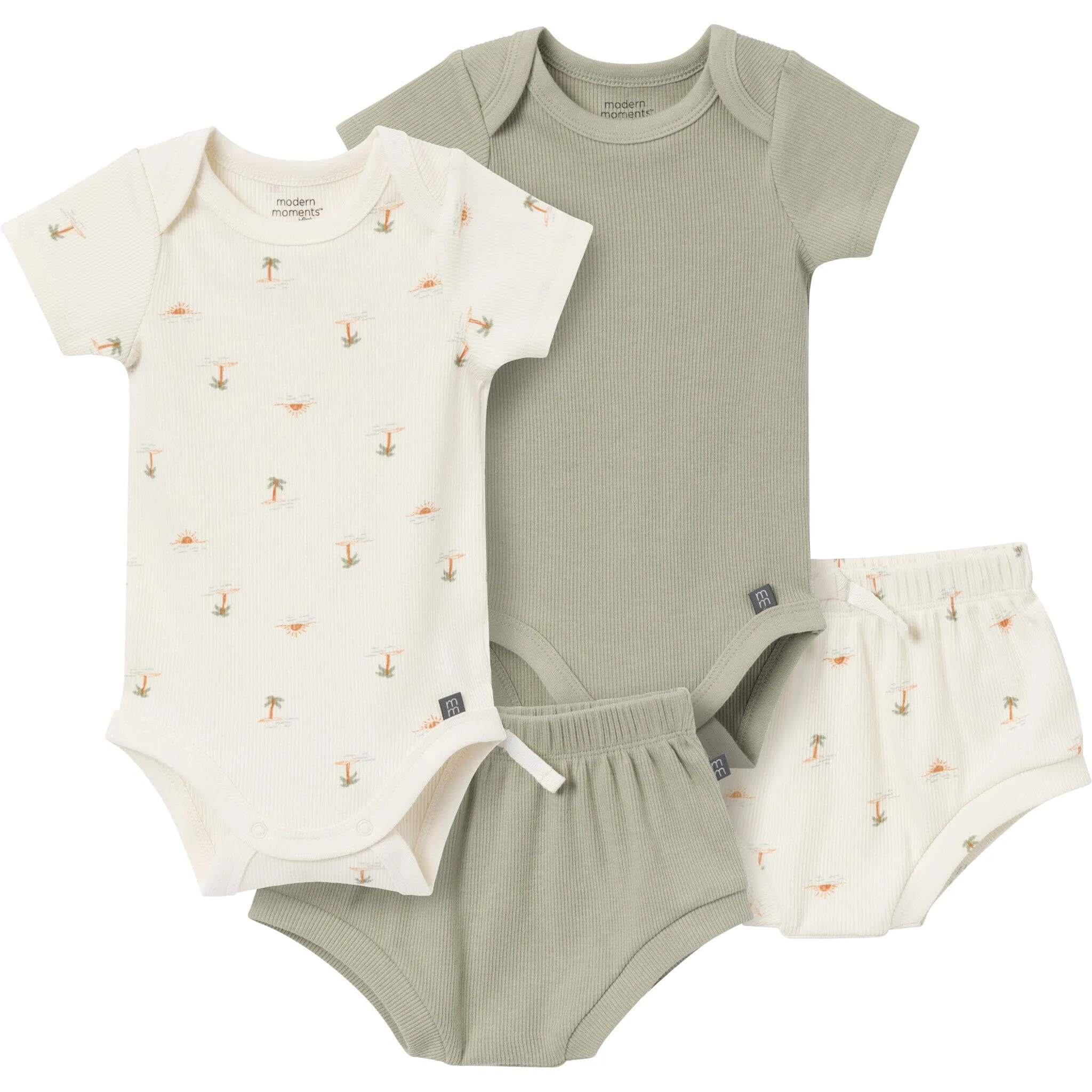 4-Piece Baby Neutral Ivory Mini Island Short Sleeve Bodysuits and Shorts Set Gerber Childrenswea