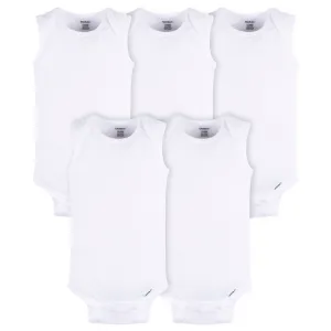 5- Baby Neutral White Sleeveless Onesies Bodysuits Gerber Childrenswea