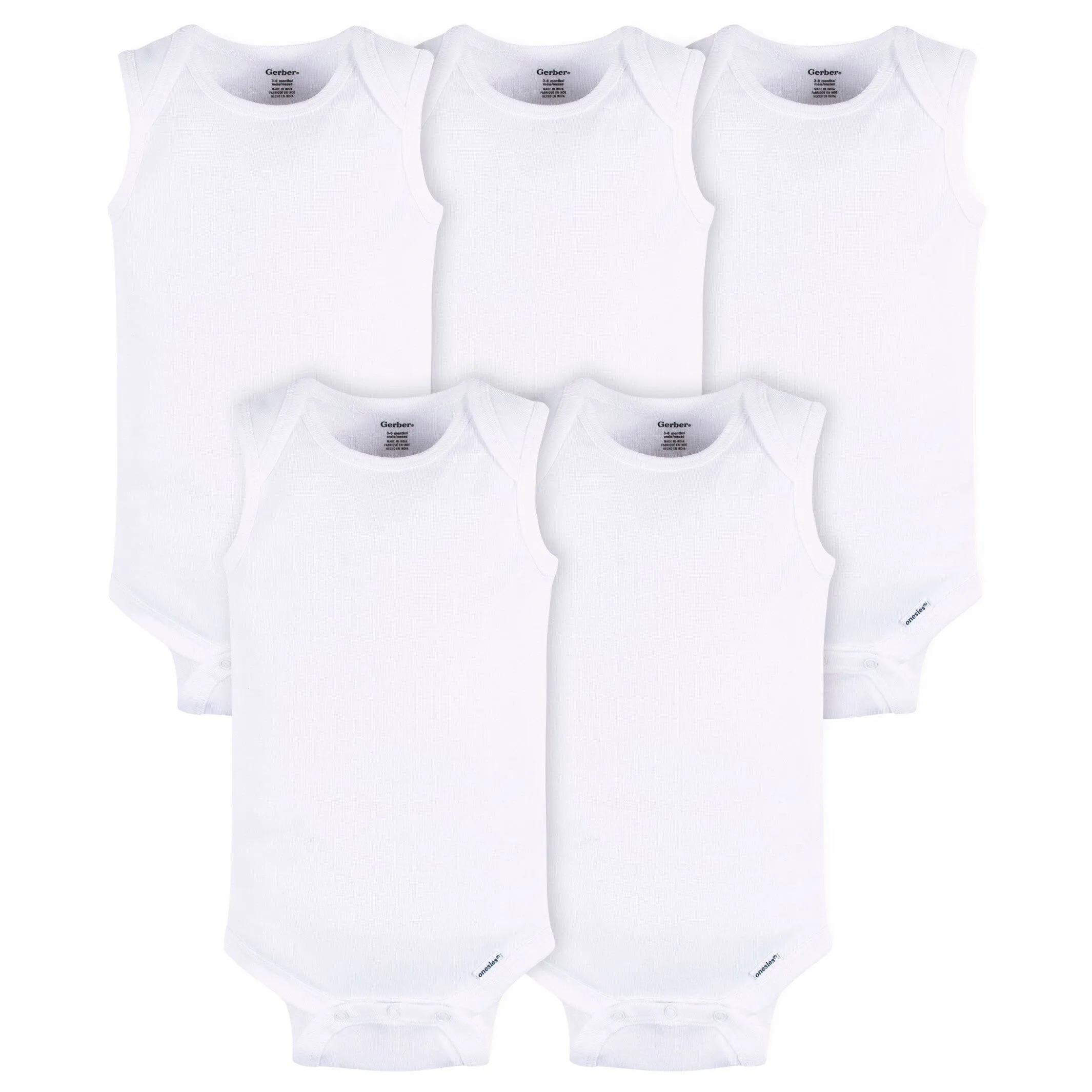 5- Baby Neutral White Sleeveless Onesies Bodysuits Gerber Childrenswea