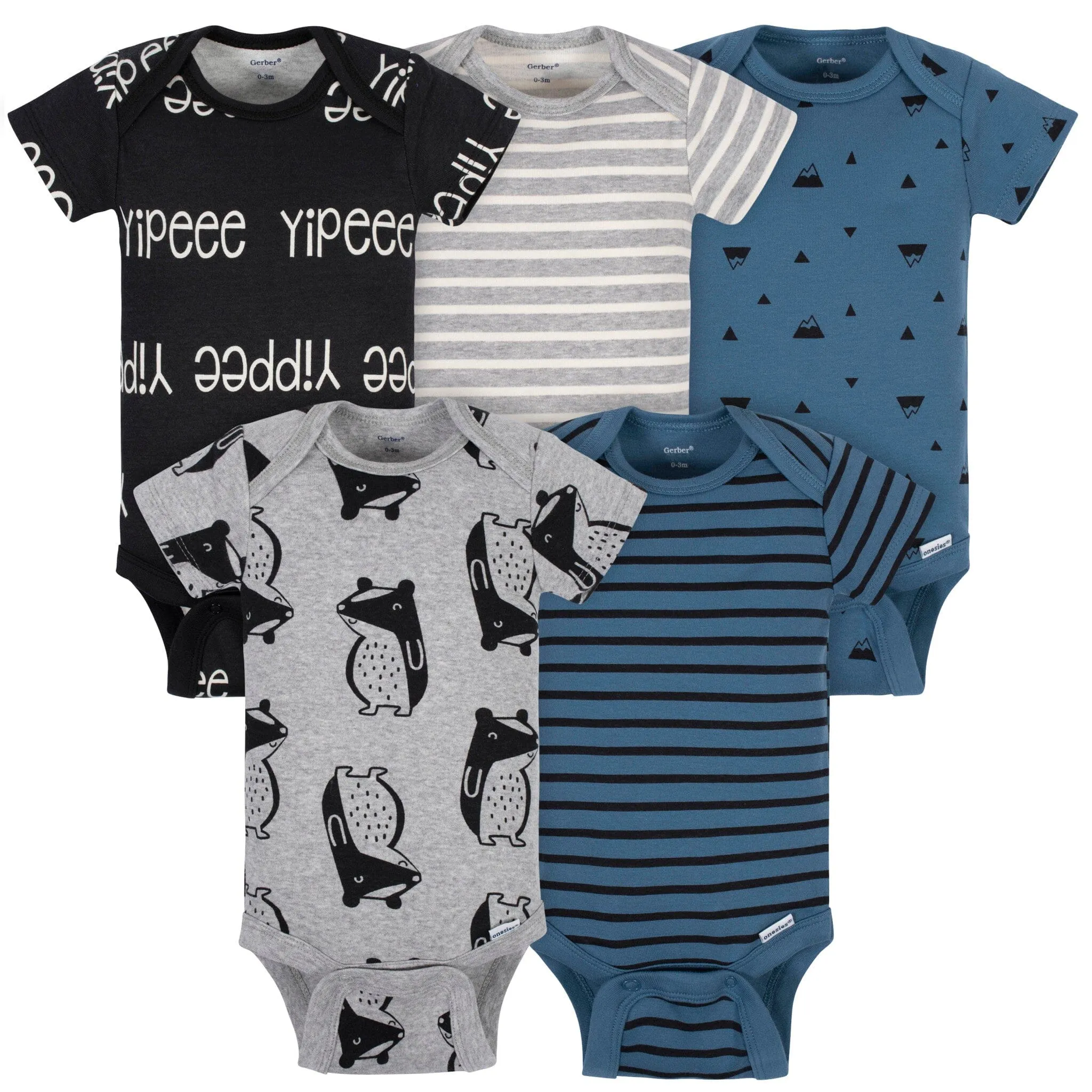 5-Pack Baby Boys Comfy Stretch Badger Short Sleeve Onesies Bodysuits Gerber Childrenswea