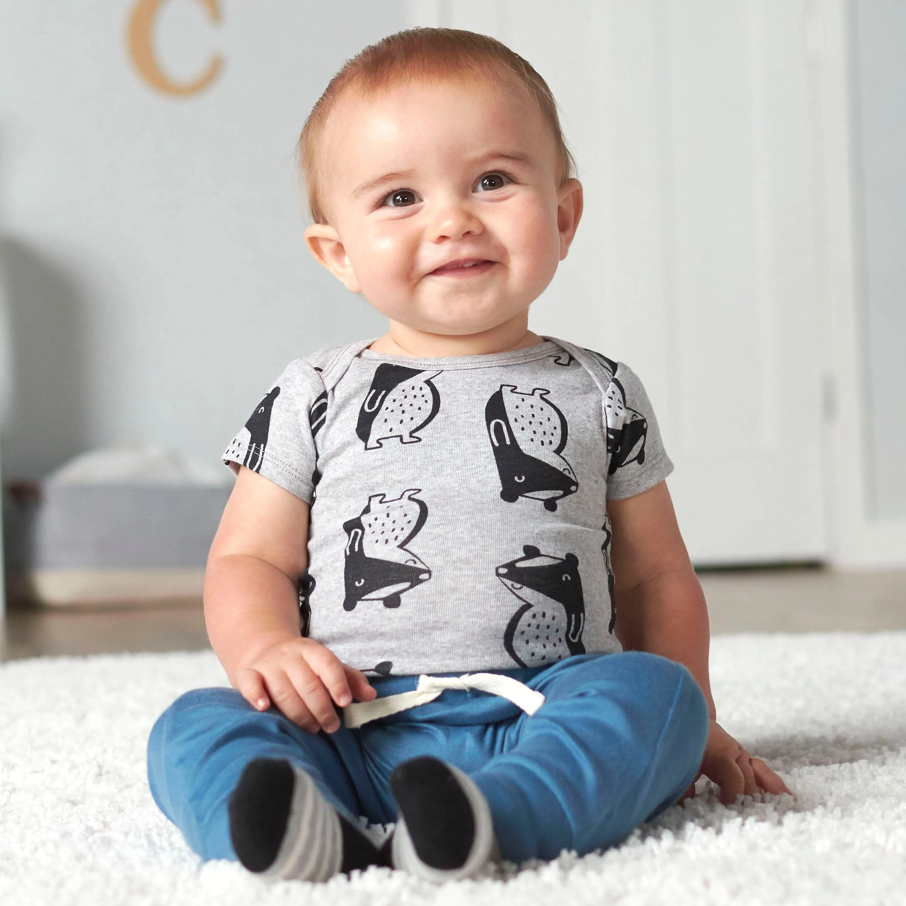 5-Pack Baby Boys Comfy Stretch Badger Short Sleeve Onesies Bodysuits Gerber Childrenswea