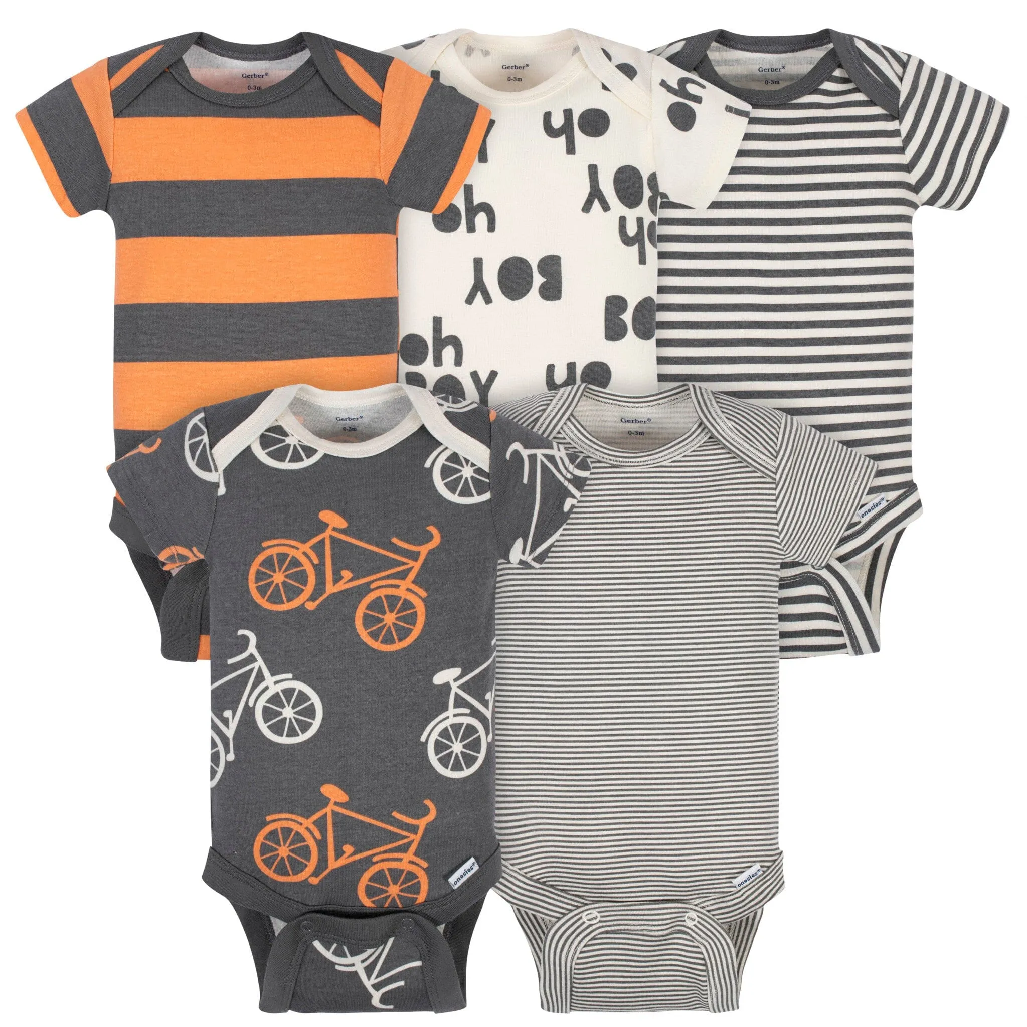 5-Pack Baby Boys Comfy Stretch Bicycle Short Sleeve Onesies Bodysuits Gerber Childrenswea