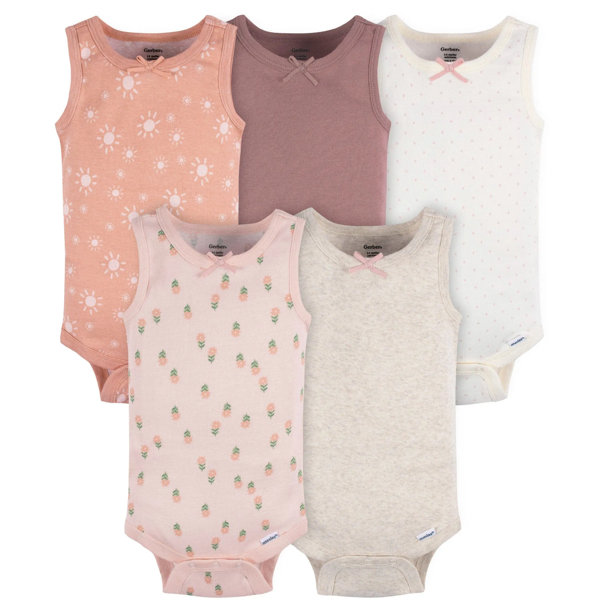 5-Pack Baby Girls Flowers Sleeveless Onesies Bodysuits Gerber Childrenswea