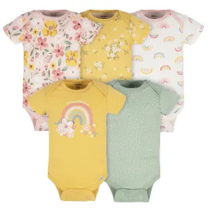 5-Pack Baby Girls Golden Floral Onesies Bodysuits Gerber Childrenswea