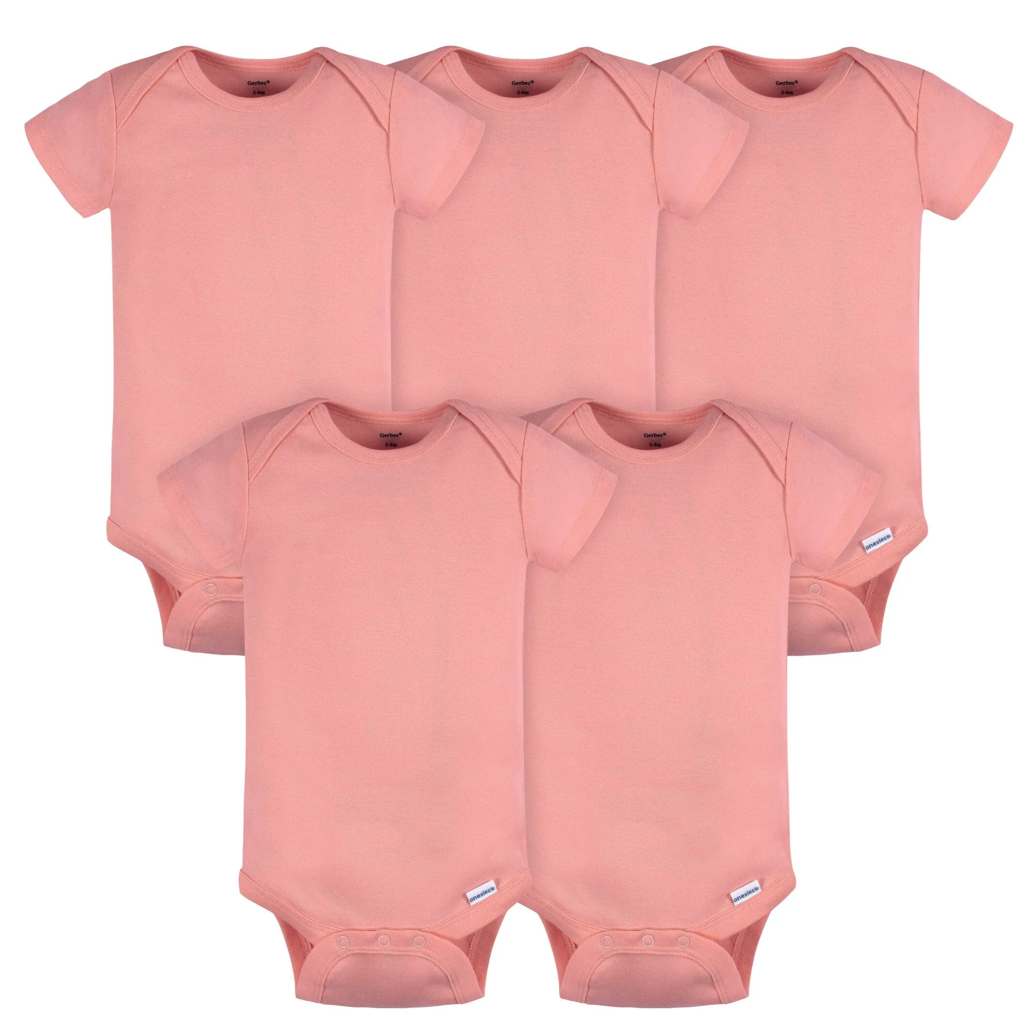 5-Pack Baby Girls Mauve Pink Premium Short Sleeve Lap Shoulder Onesies Bodysuits Gerber Childrenswea