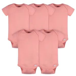 5-Pack Baby Girls Mauve Pink Premium Short Sleeve Lap Shoulder Onesies Bodysuits Gerber Childrenswea
