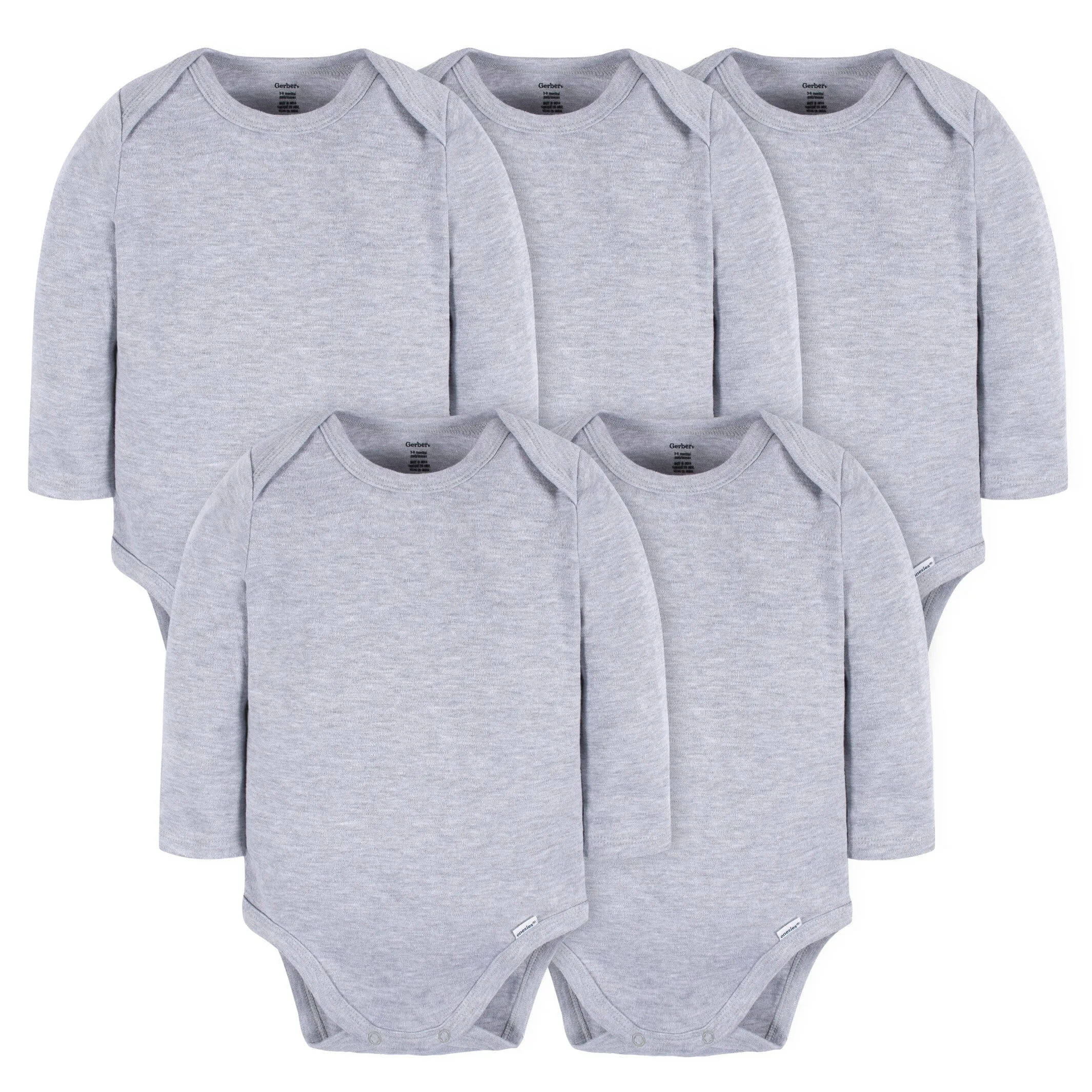 5-Pack Baby Heather Gray Premium Long Sleeve Onesies Bodysuits Gerber Childrenswea