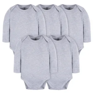 5-Pack Baby Heather Gray Premium Long Sleeve Onesies Bodysuits Gerber Childrenswea