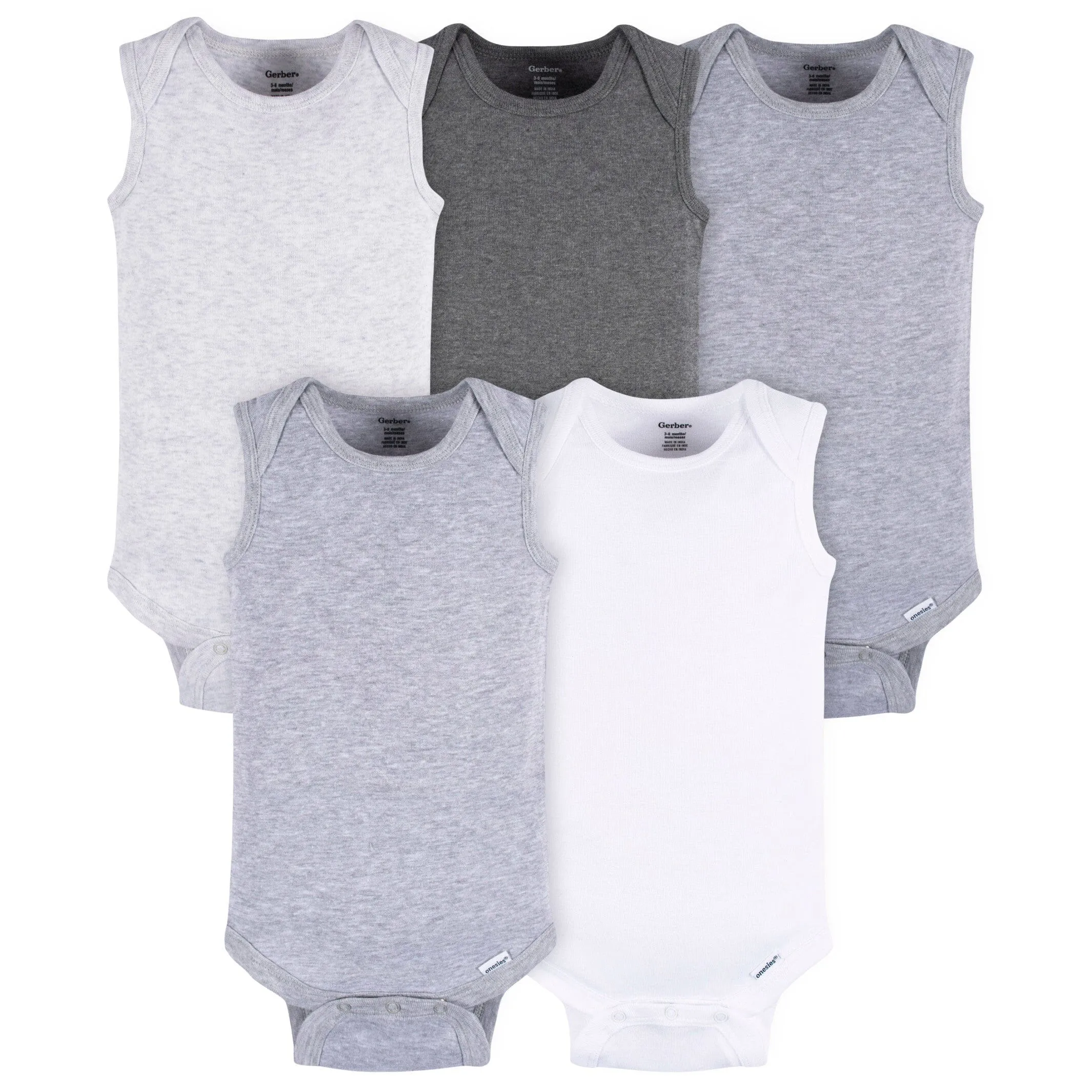 5-Pack Baby Neutral Grey Heather Sleeveless Lap Shoulder Onesies Bodysuits Gerber Childrenswea
