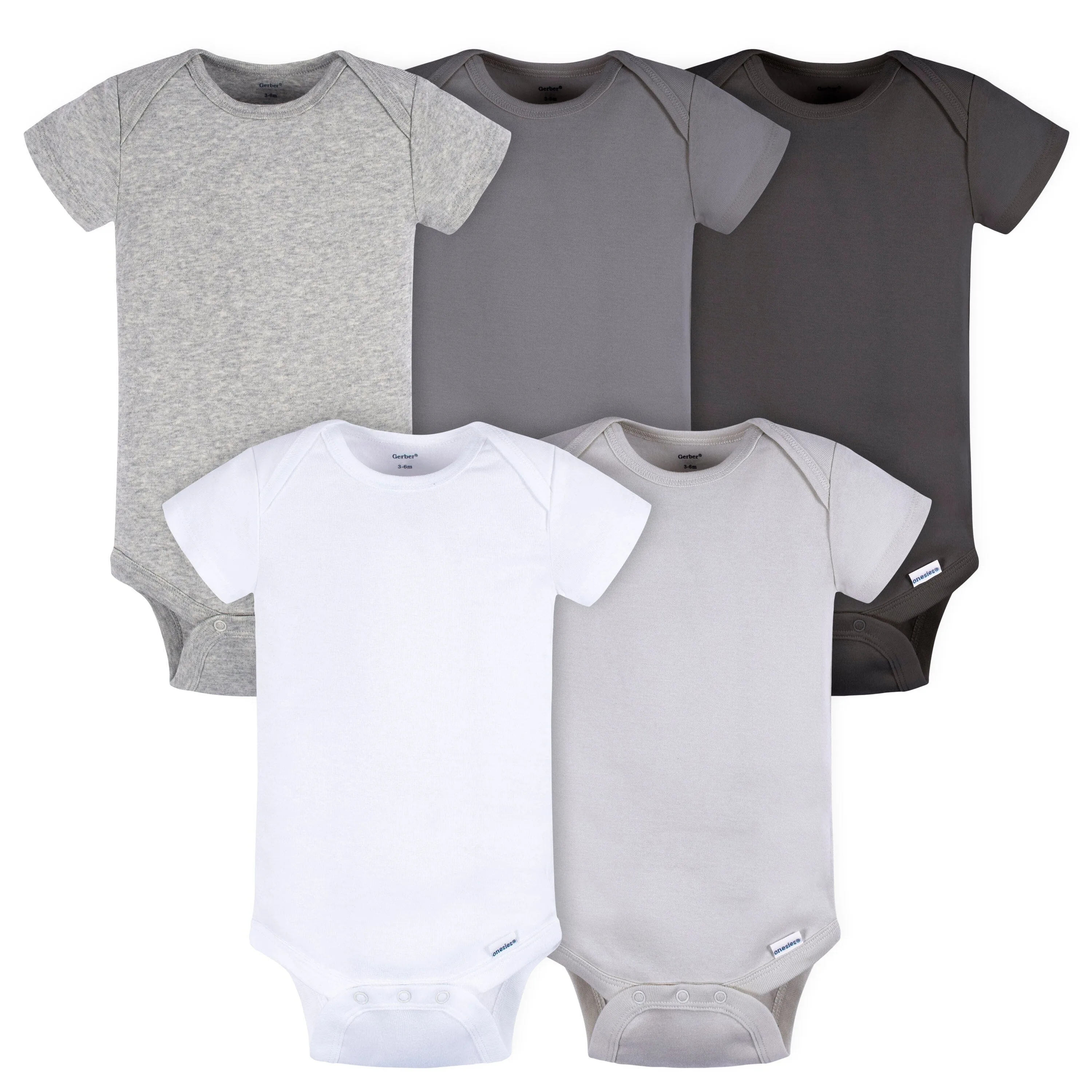 5-Pack Baby Neutral Greys Short Sleeve Onesies Bodysuits Gerber Childrenswea