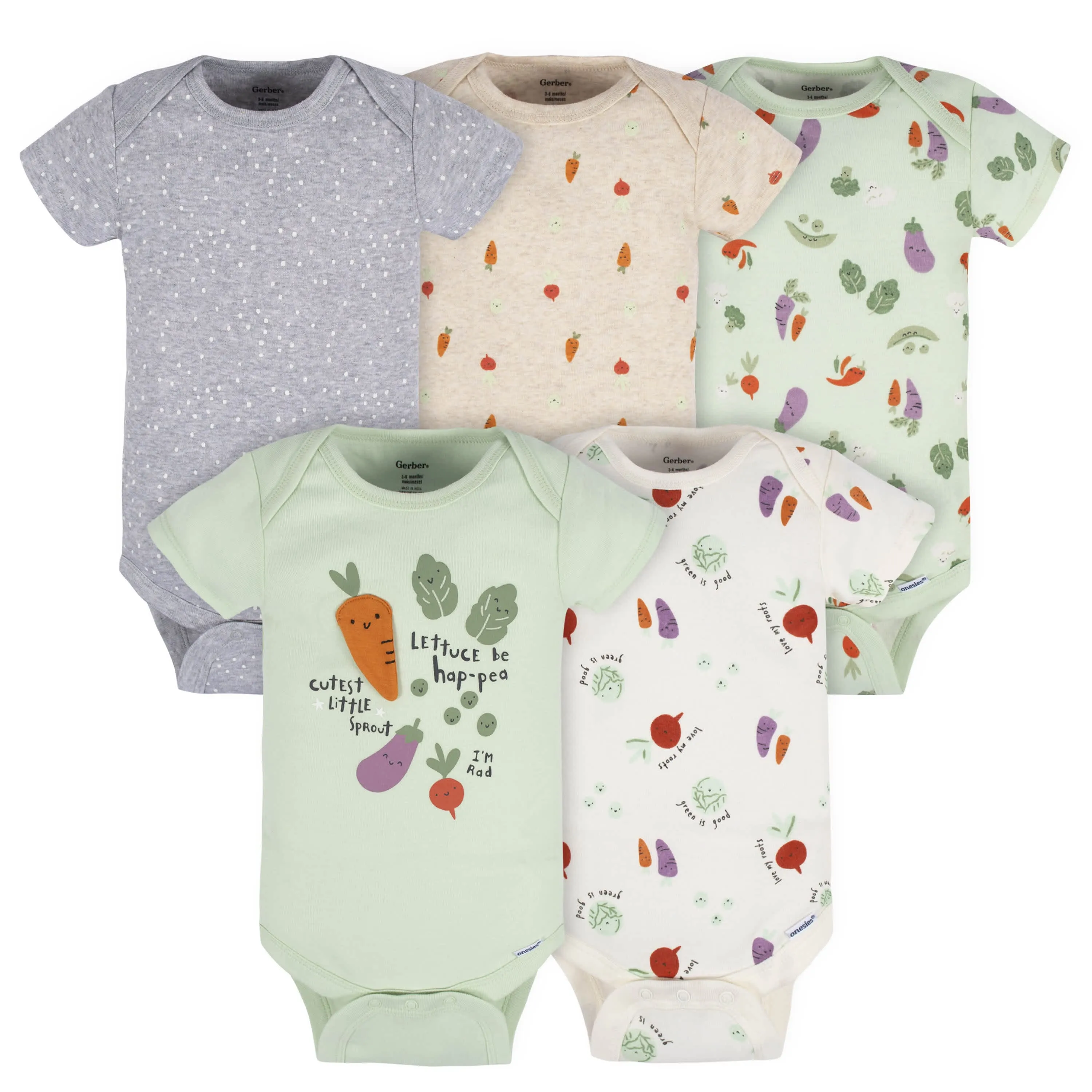 5-Pack Baby Neutral Happy Veggies Onesies Bodysuits Gerber Childrenswea