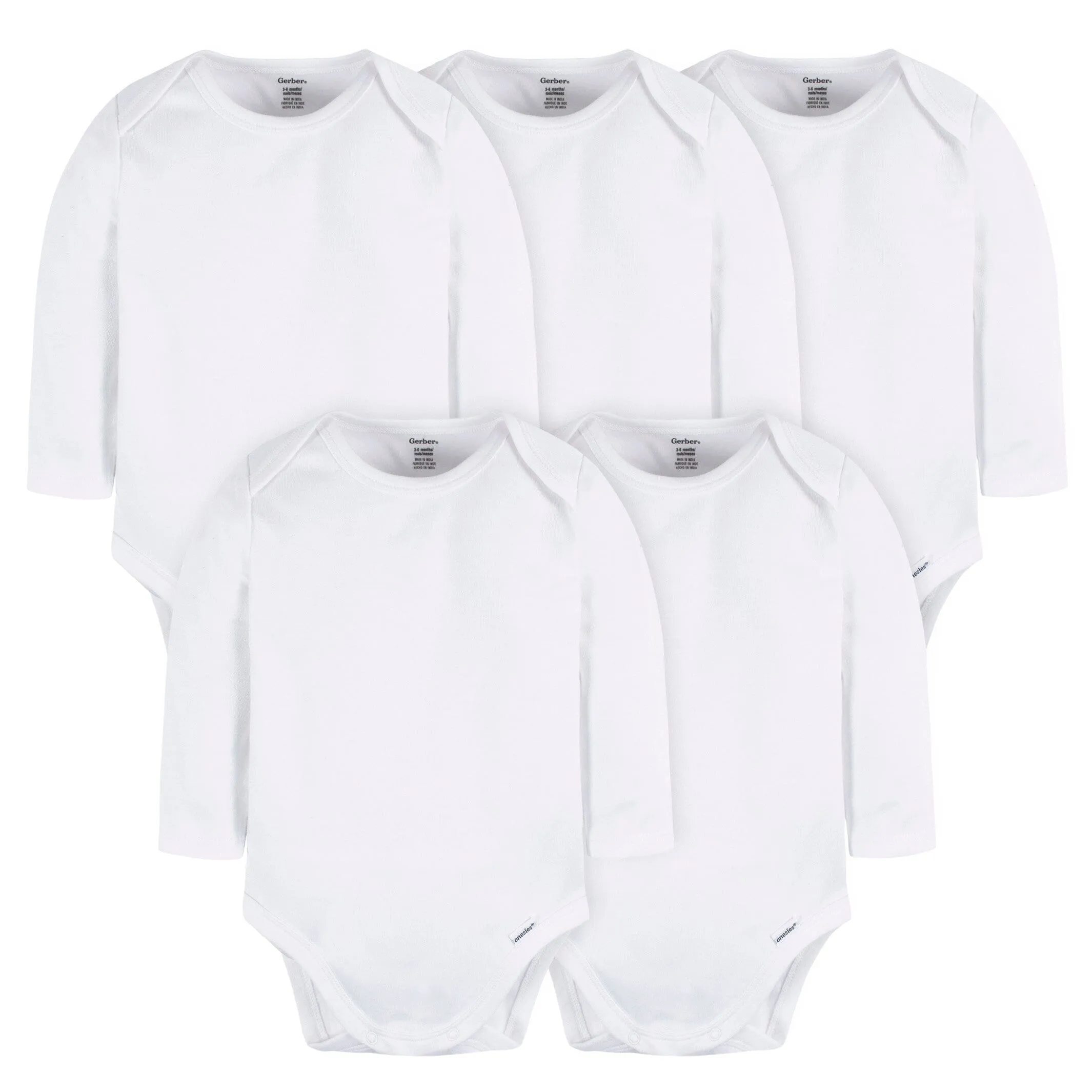 5-Pack Baby White Premium Long Sleeve Onesies Bodysuits Gerber Childrenswea