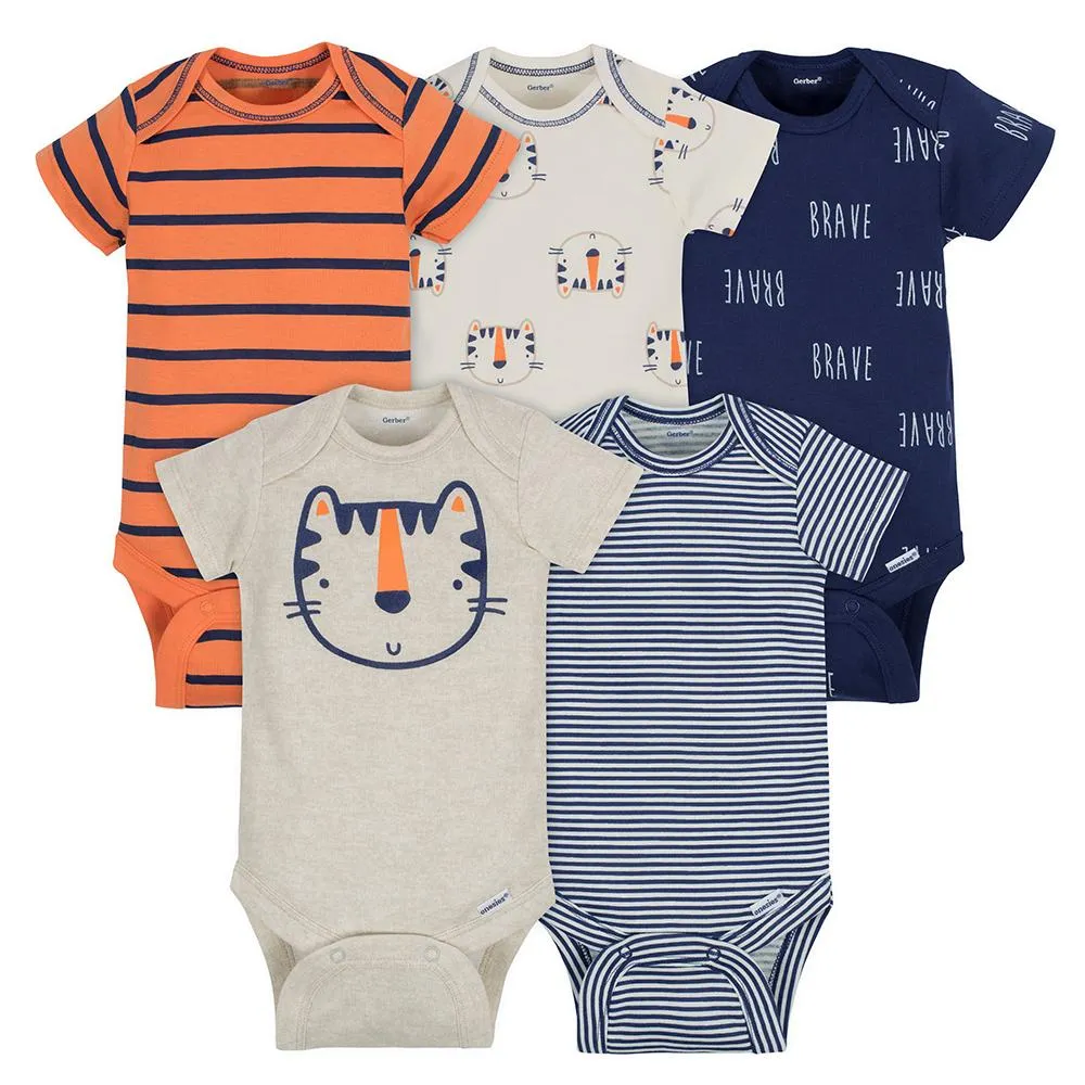 5-Pack Boys Tiger Short Sleeve Onesies Bodysuits Gerber Childrenswea