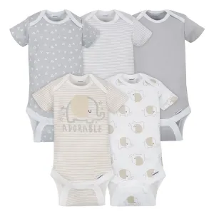 5-Pack Neutral Grey Elephant Short Sleeve Onesies Bodysuits Gerber Childrenswea
