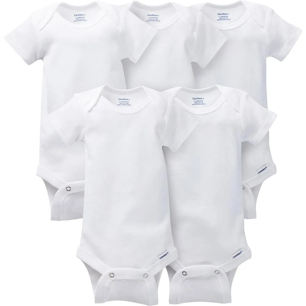 5-Pack White Short Sleeve Onesies Bodysuits Gerber Childrenswea