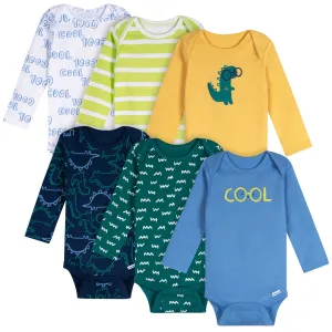 6-Pack Baby Boys Dinos Long Sleeve Onesies Bodysuits Gerber Childrenswea