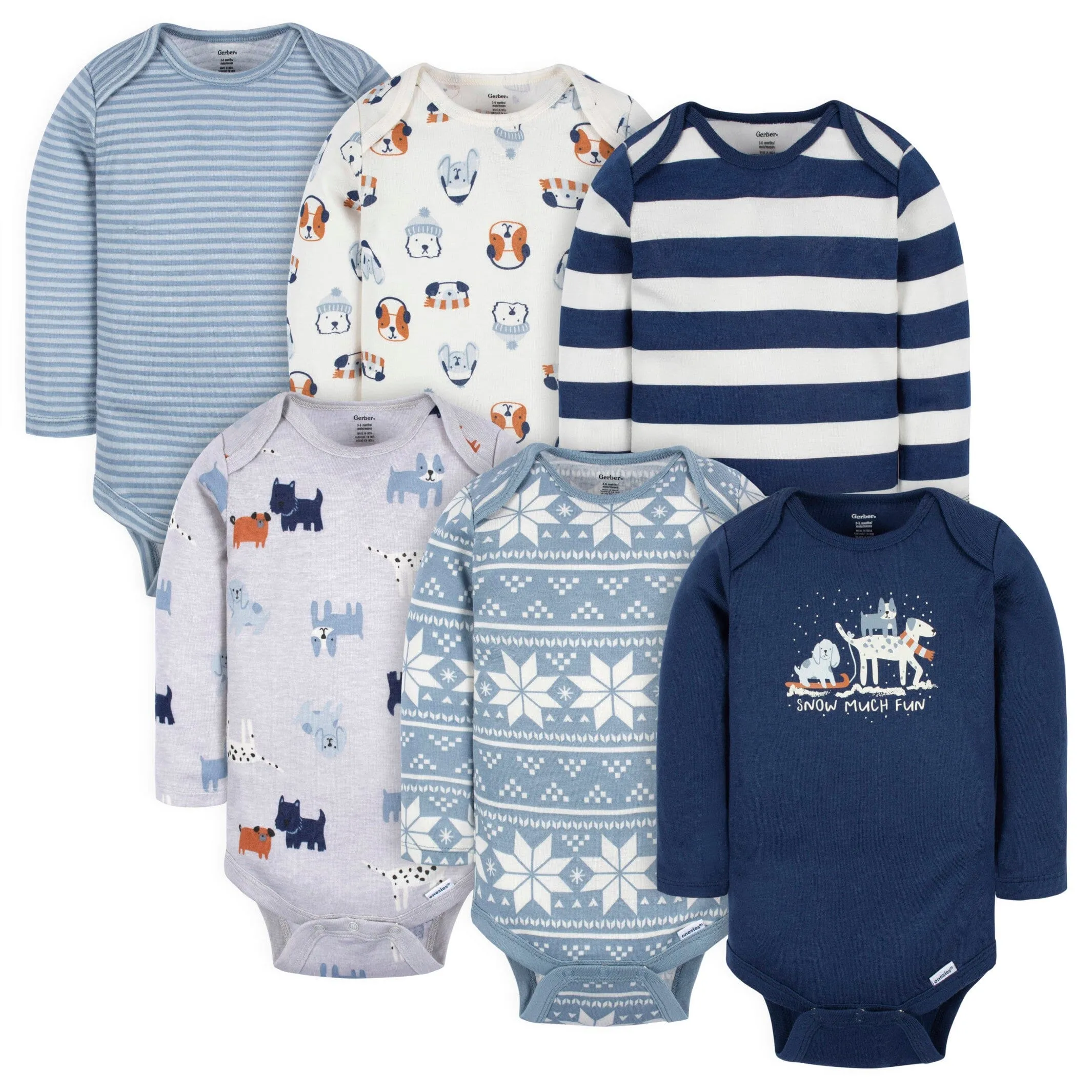6-Pack Baby Boys Snow Much Fun Onesies Bodysuits Gerber Childrenswea