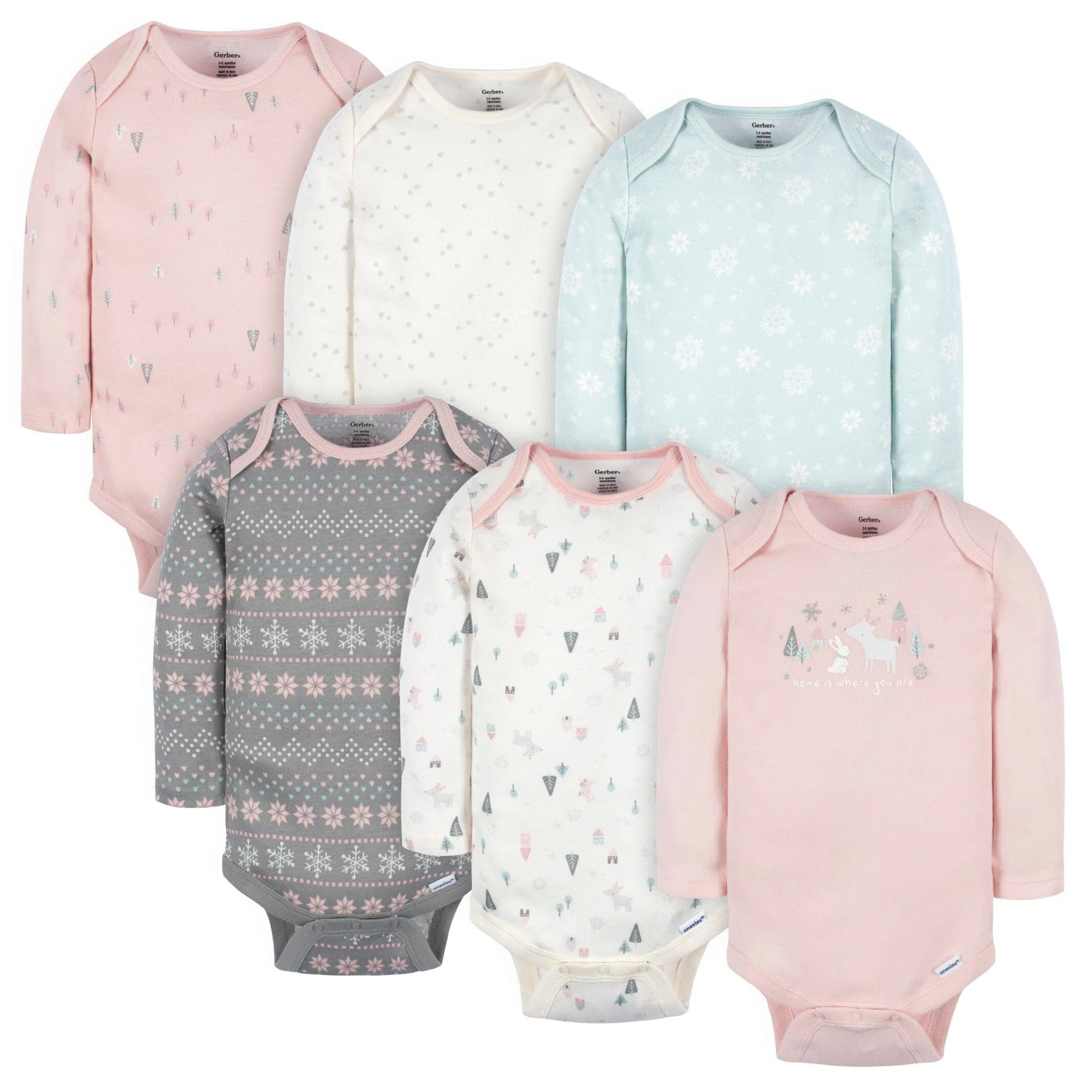 6-Pack Baby Girls Home Onesies Bodysuits Gerber Childrenswea