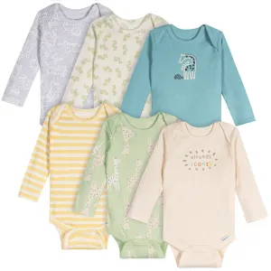 6-Pack Baby Neutral Giraffes Long Sleeve Onesies Bodysuits Gerber Childrenswea