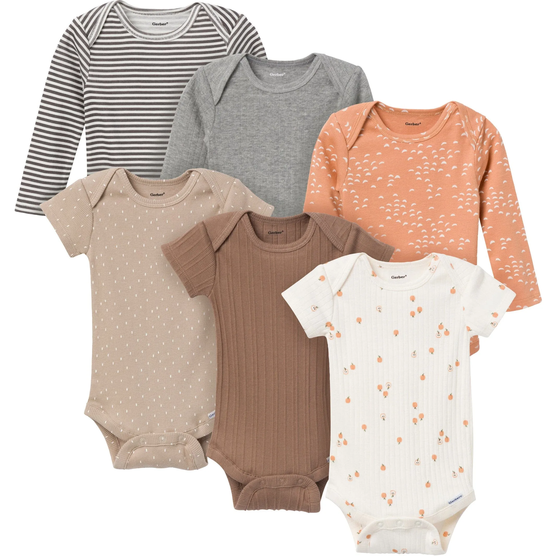 6-Pack Baby Neutral Tan Little Apples Bodysuits Gerber Childrenswea