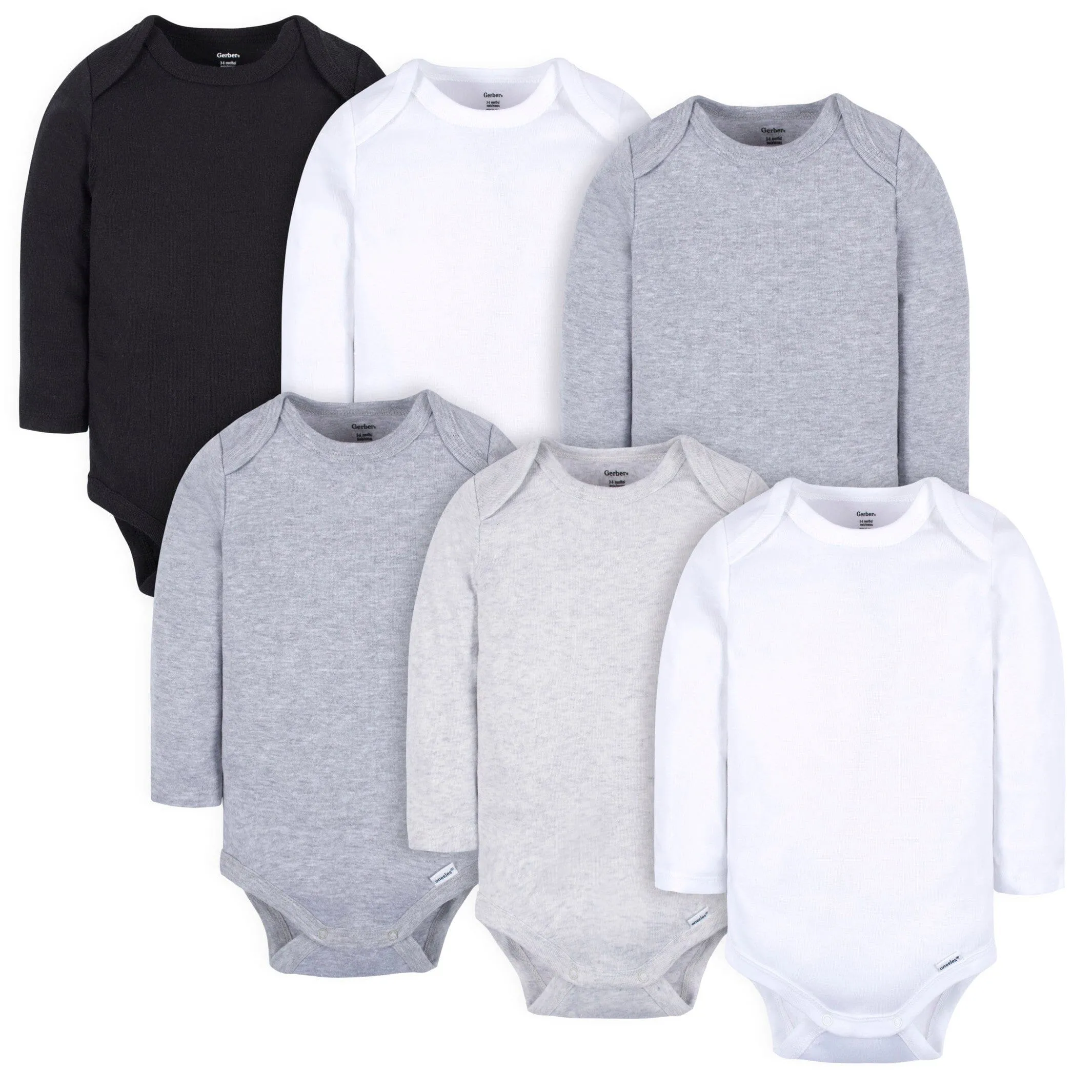 6-Pack Baby Neutral White, Gray, & Black Onesies Bodysuits Gerber Childrenswea