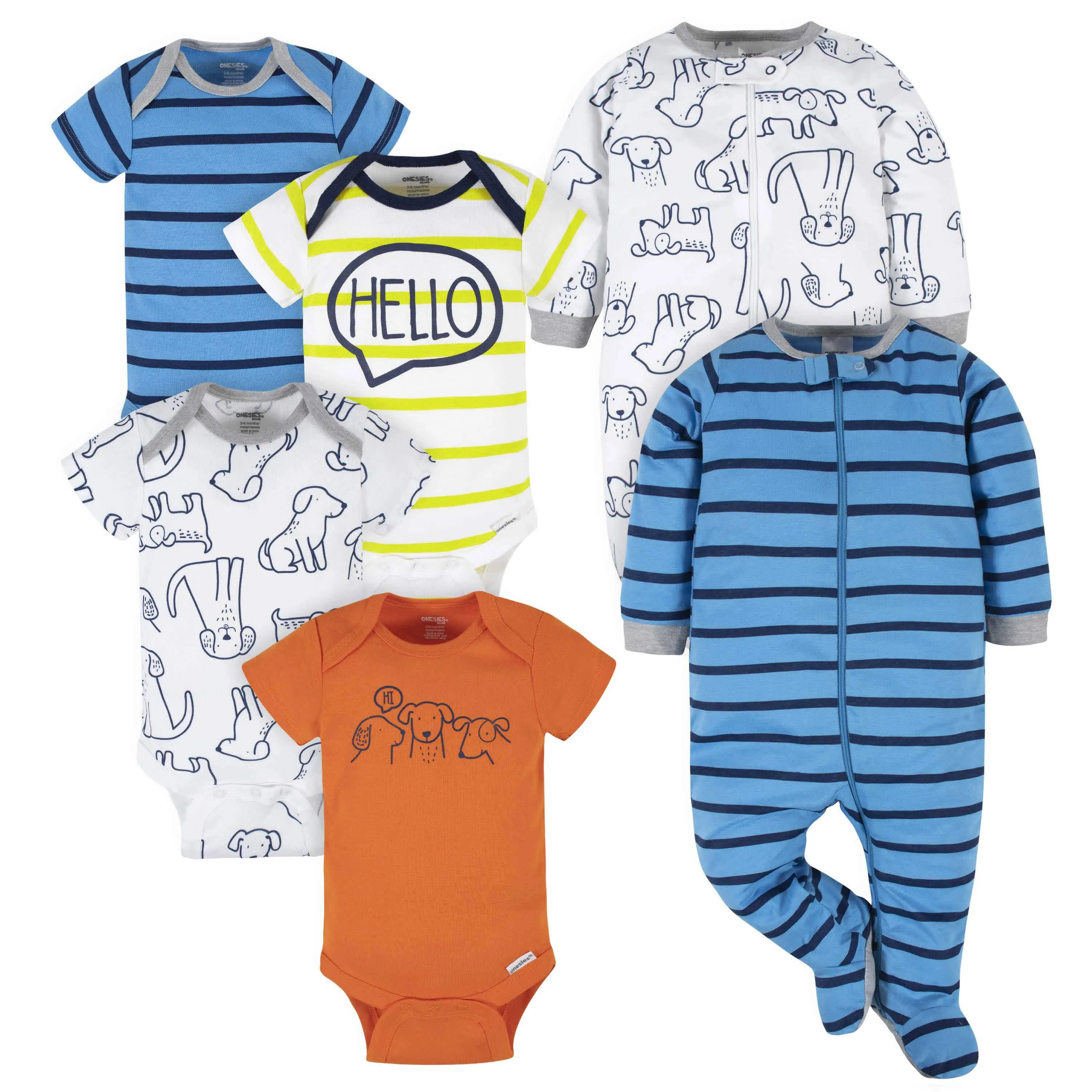 6-Piece Baby Boys Dog Onesies Brand Bodysuits & Sleep 'n Plays Set Gerber Childrenswea