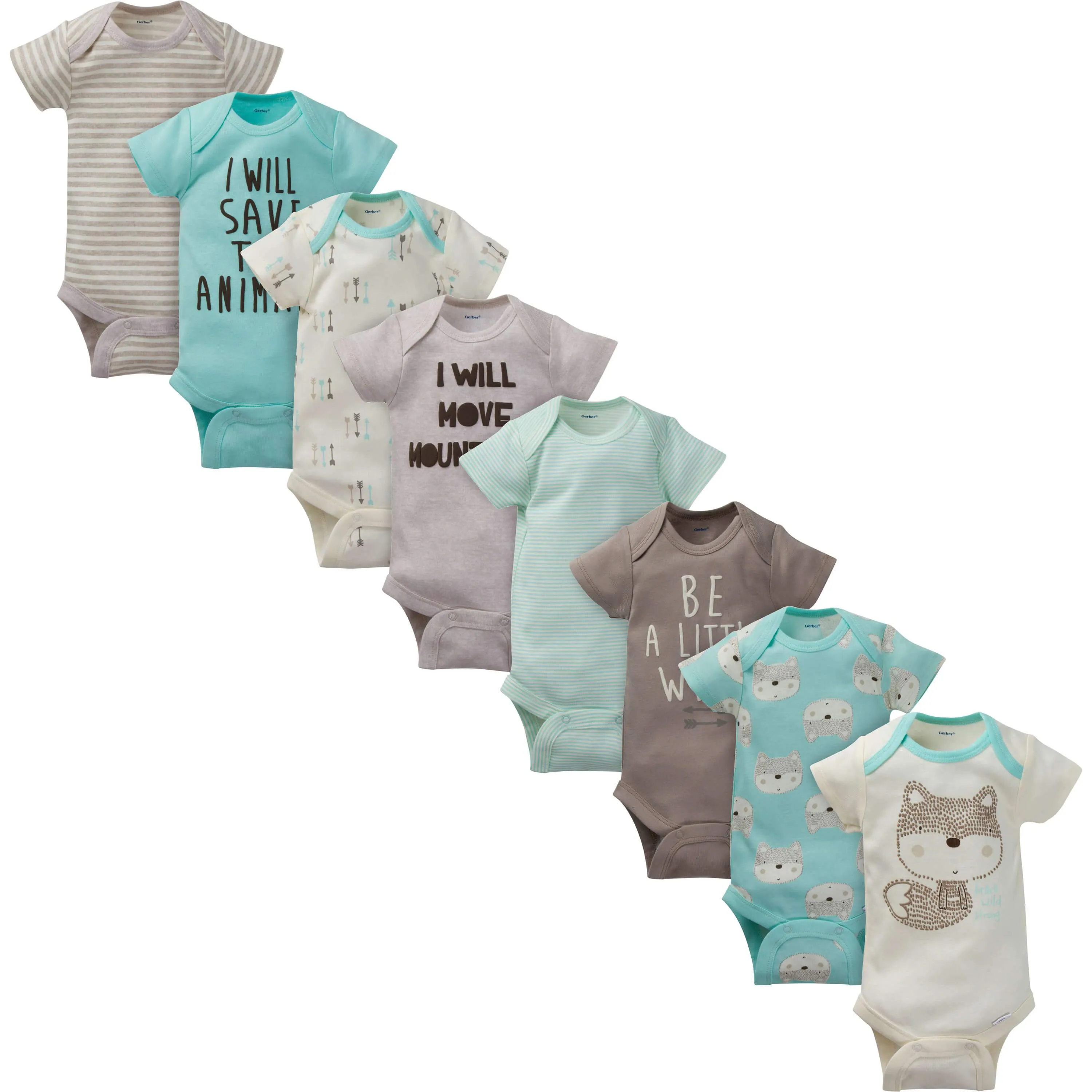 8-Pack Baby Boys Short-Sleeve Fox Onesies Bodysuits Gerber Childrenswea