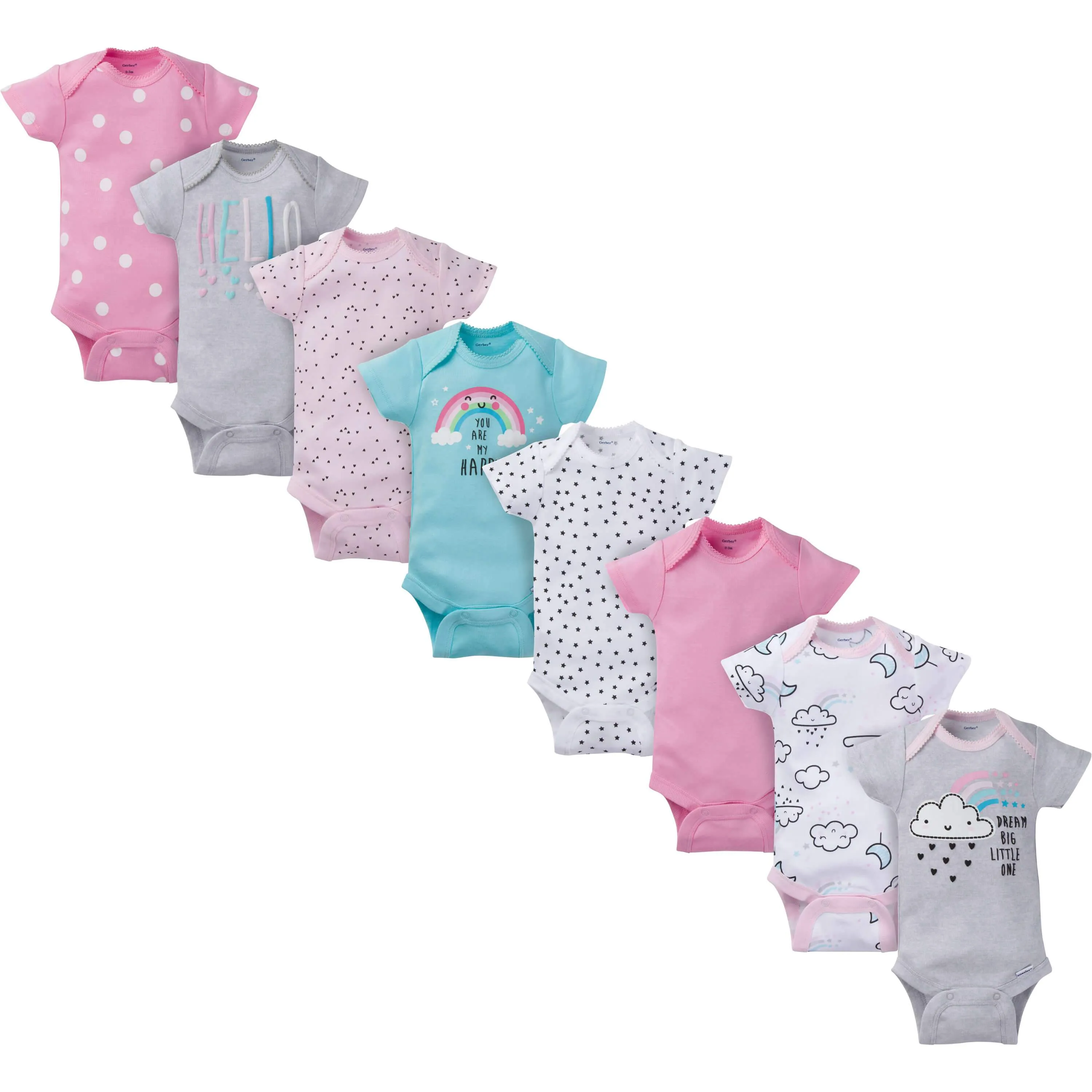 8-Pack Baby Girls Clouds Short-Sleeve Onesies Bodysuits Gerber Childrenswea