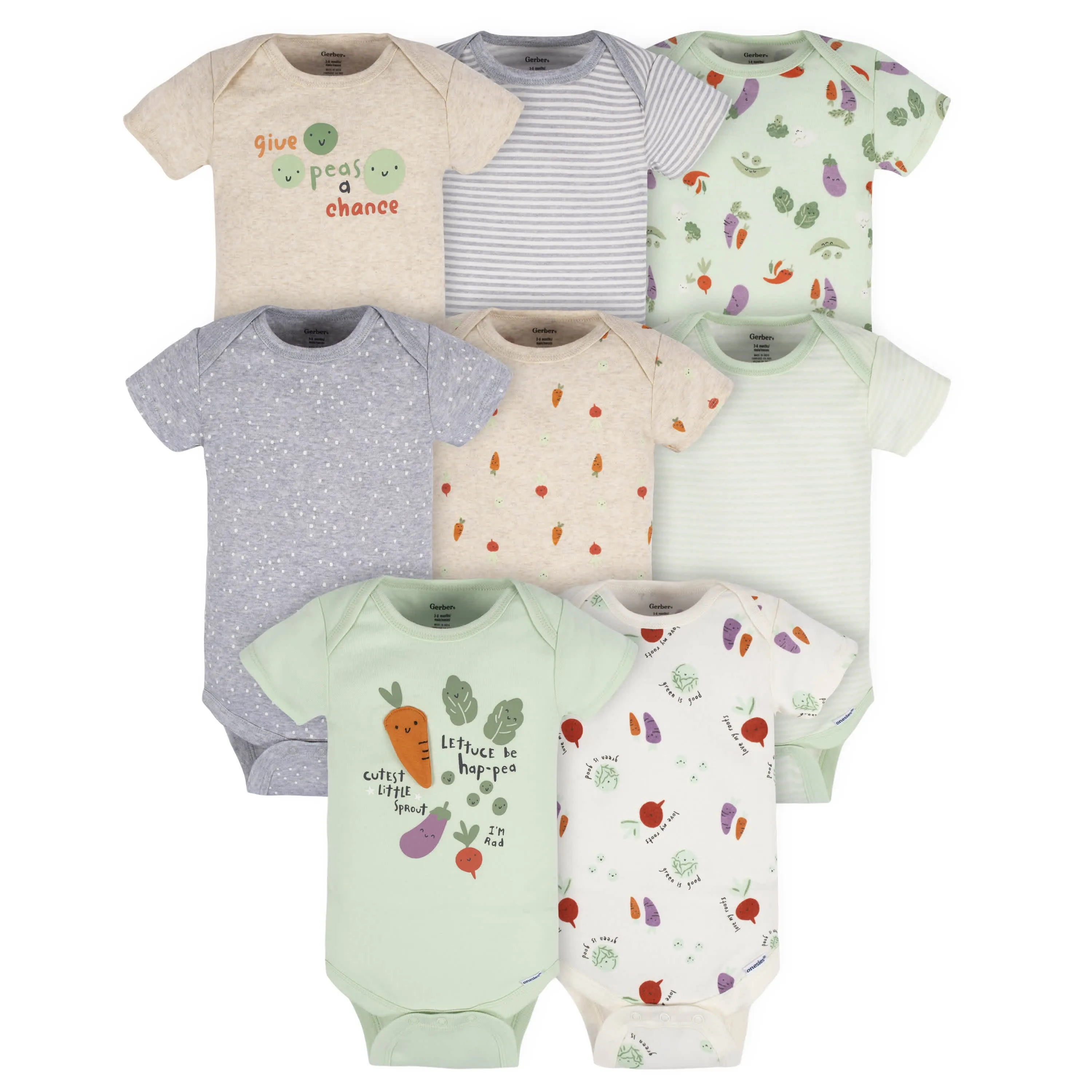 8-Pack Baby Neutral Happy Veggies Onesies Bodysuits Gerber Childrenswea