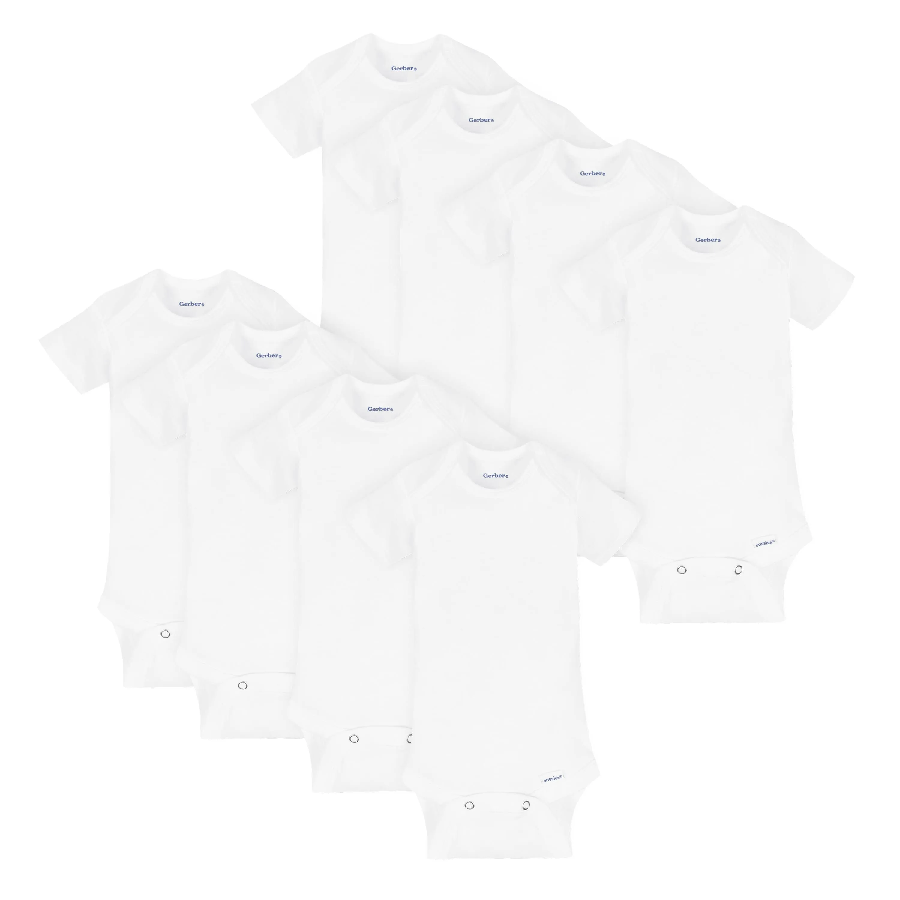 8-Pack Baby White Short-Sleeve Onesies Bodysuits Gerber Childrenswea