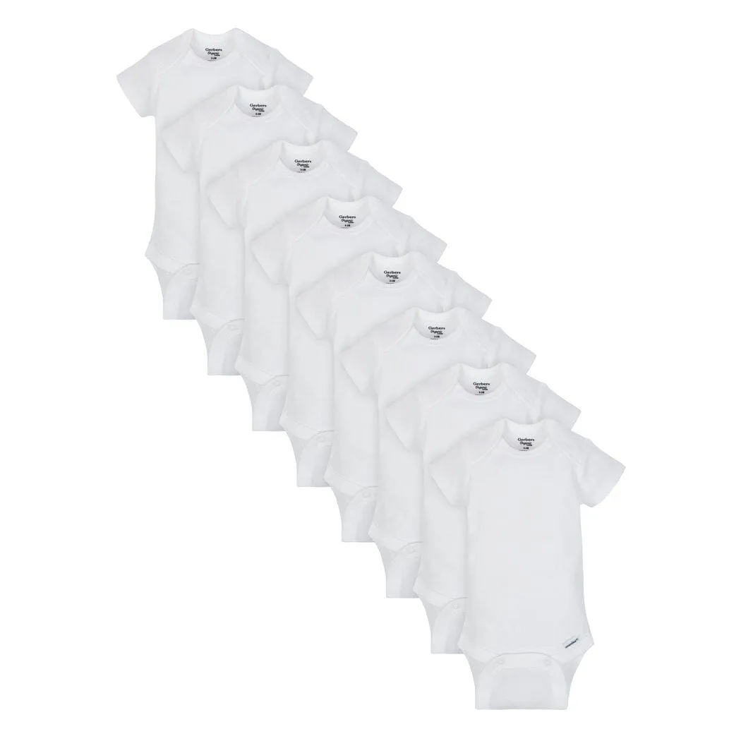 8-Pack White Short Sleeve Onesies Bodysuits Gerber Childrenswea