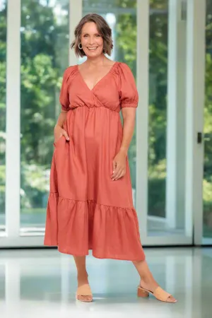 Alison Linen Midi Dress in Desert Rose Adrift