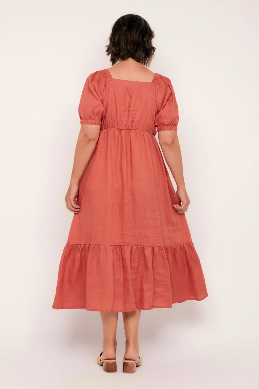 Alison Linen Midi Dress in Desert Rose Adrift
