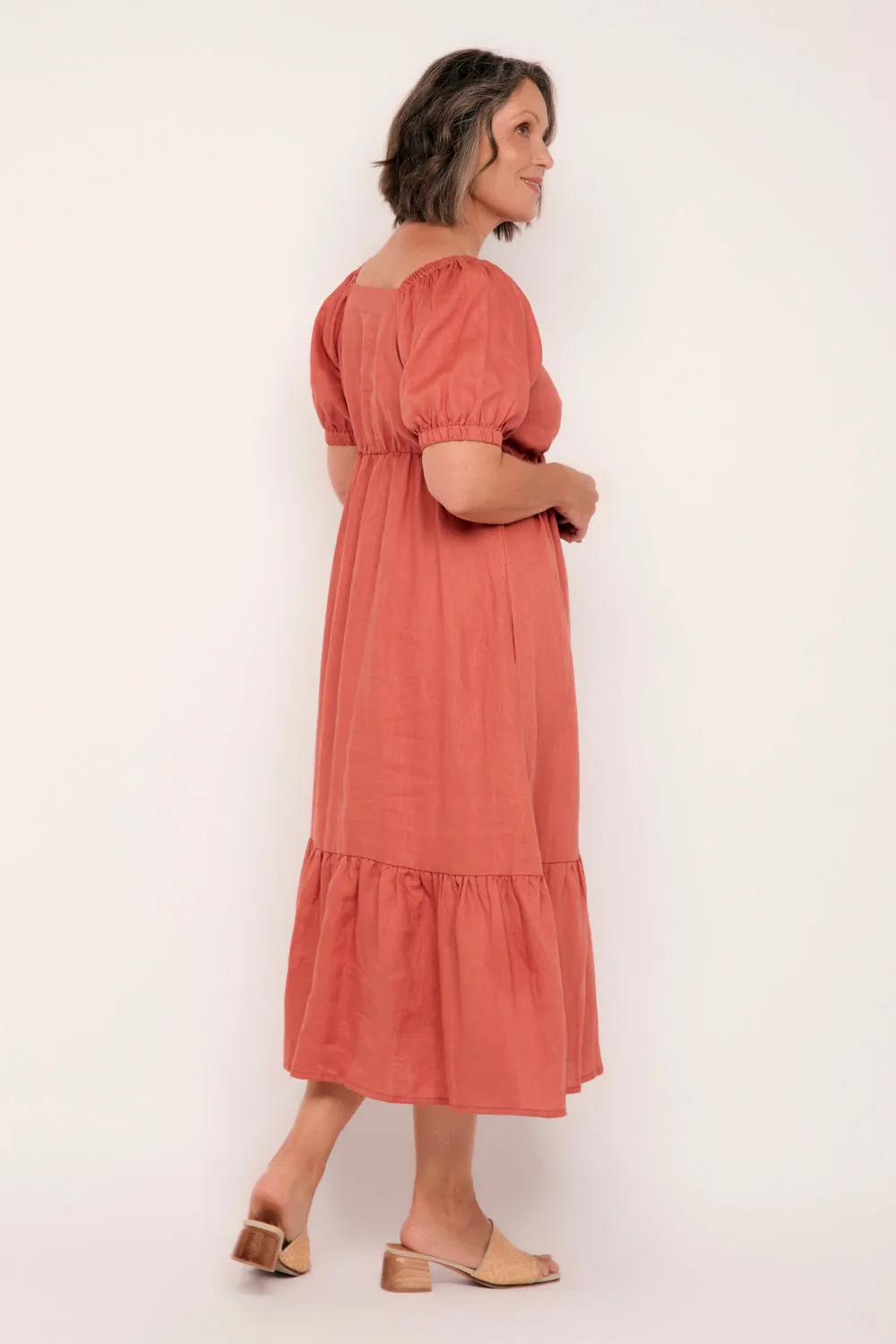 Alison Linen Midi Dress in Desert Rose Adrift