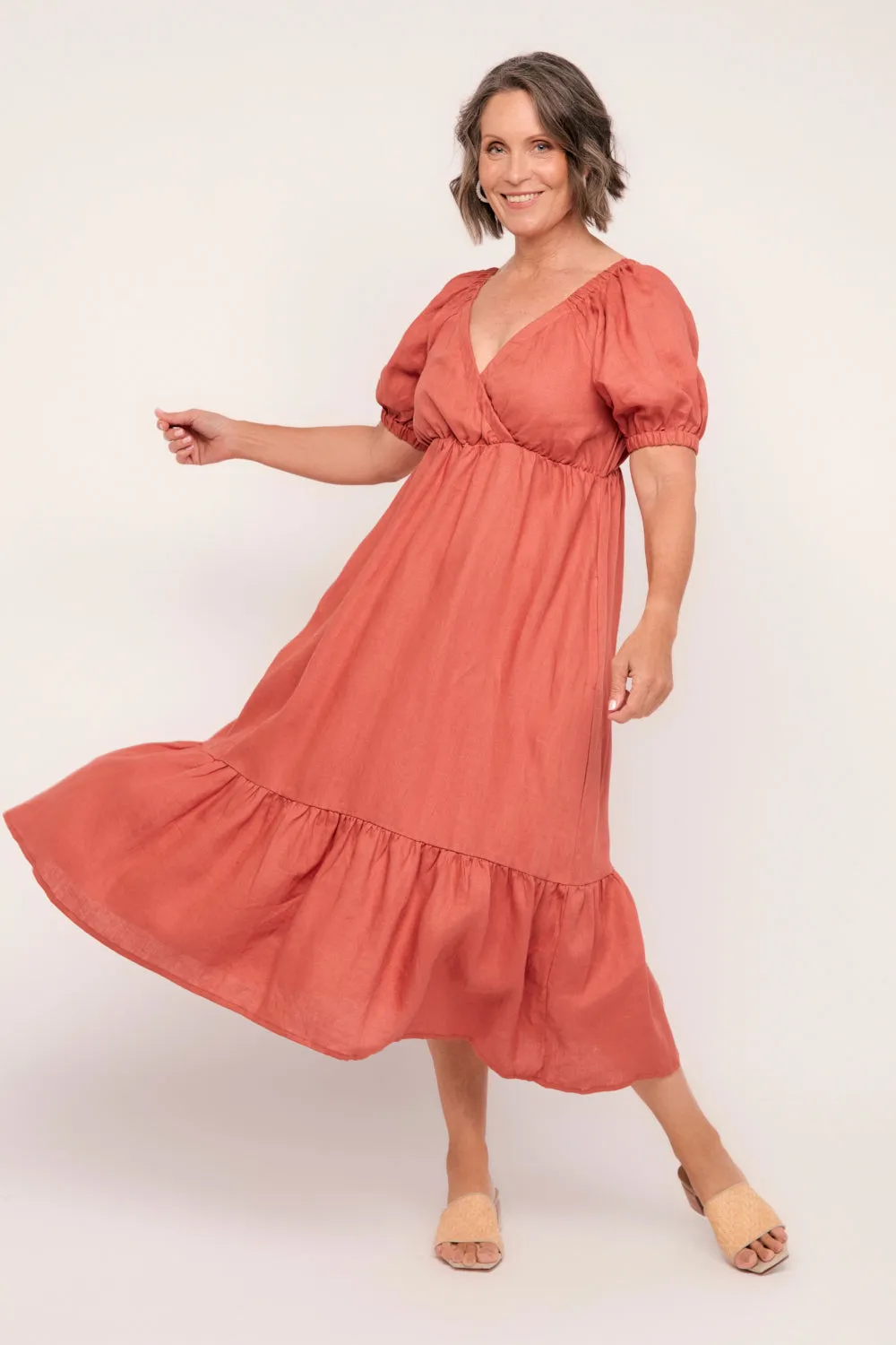 Alison Linen Midi Dress in Desert Rose Adrift