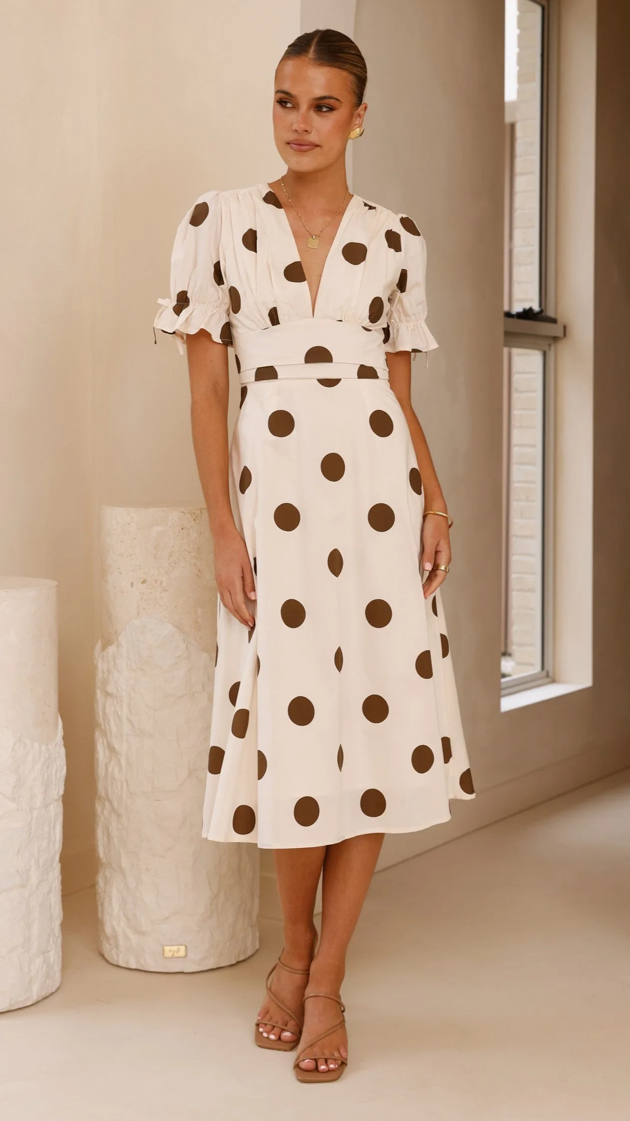 Alondra Midi Dress - White/Camel Billy J