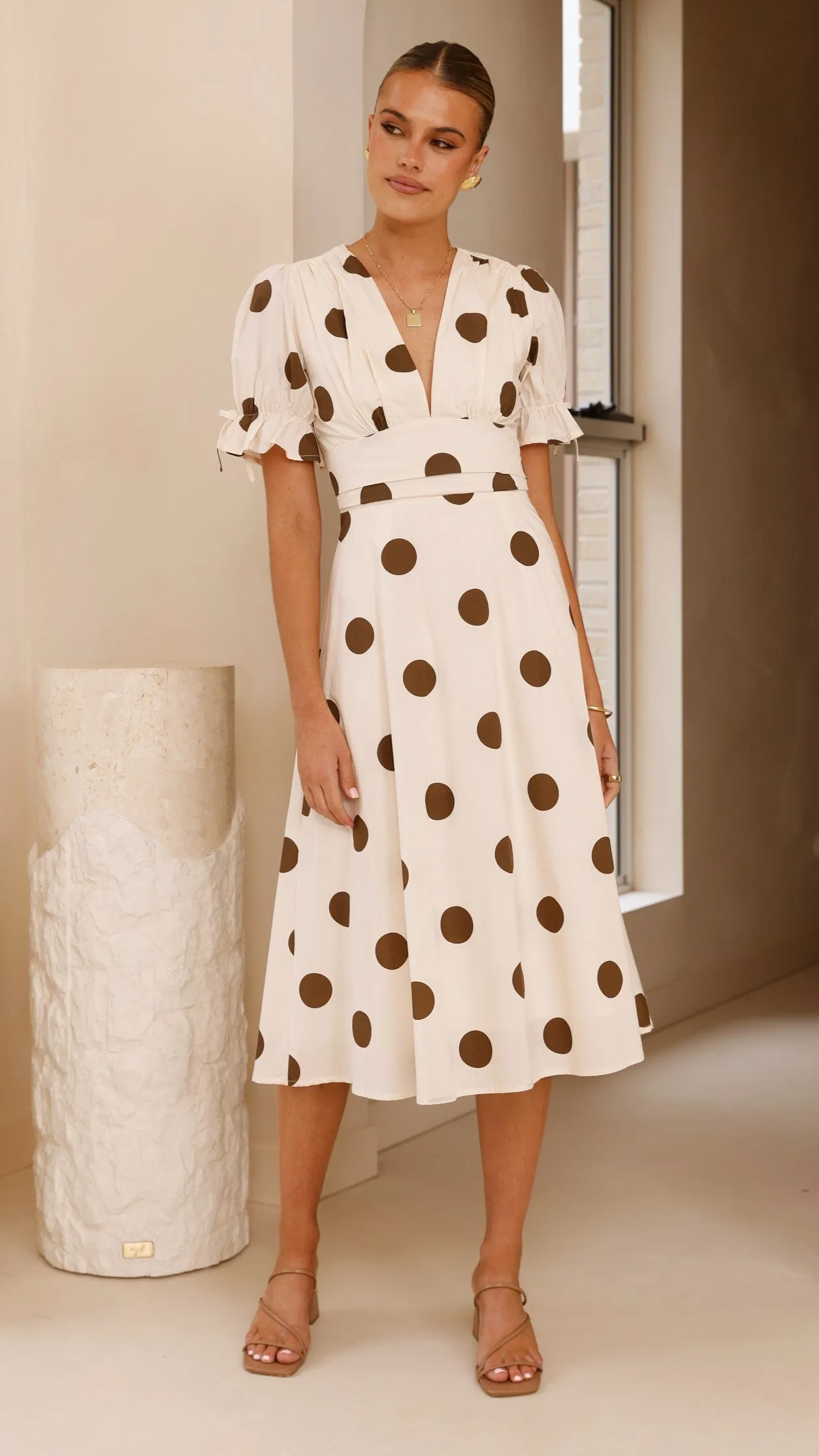 Alondra Midi Dress - White/Camel Billy J