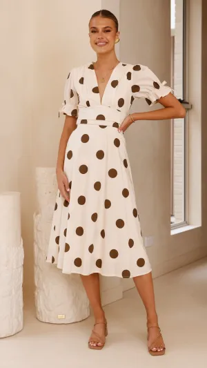 Alondra Midi Dress - White/Camel Billy J