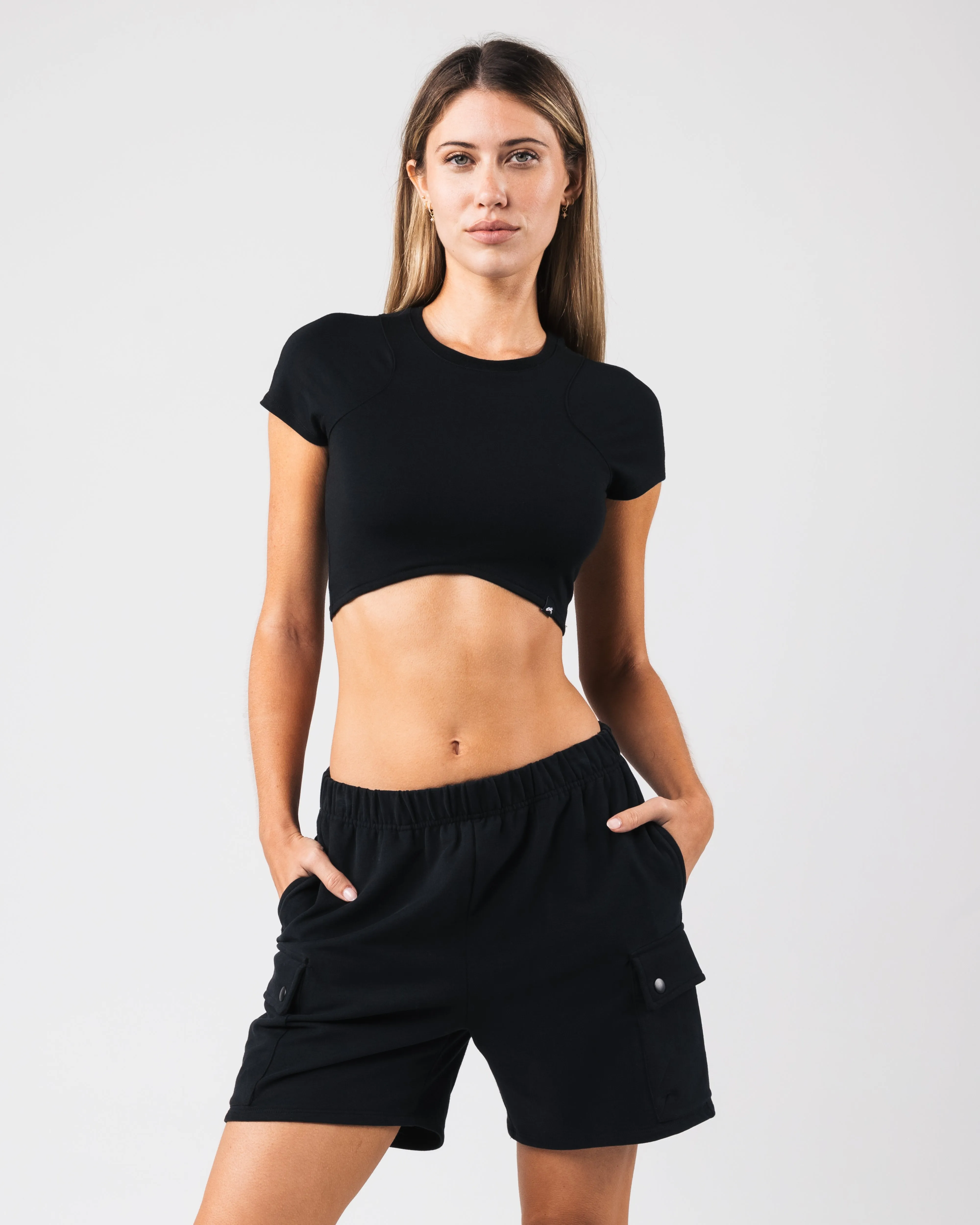 Angled Crop Tee - Black Alphalete Athletics