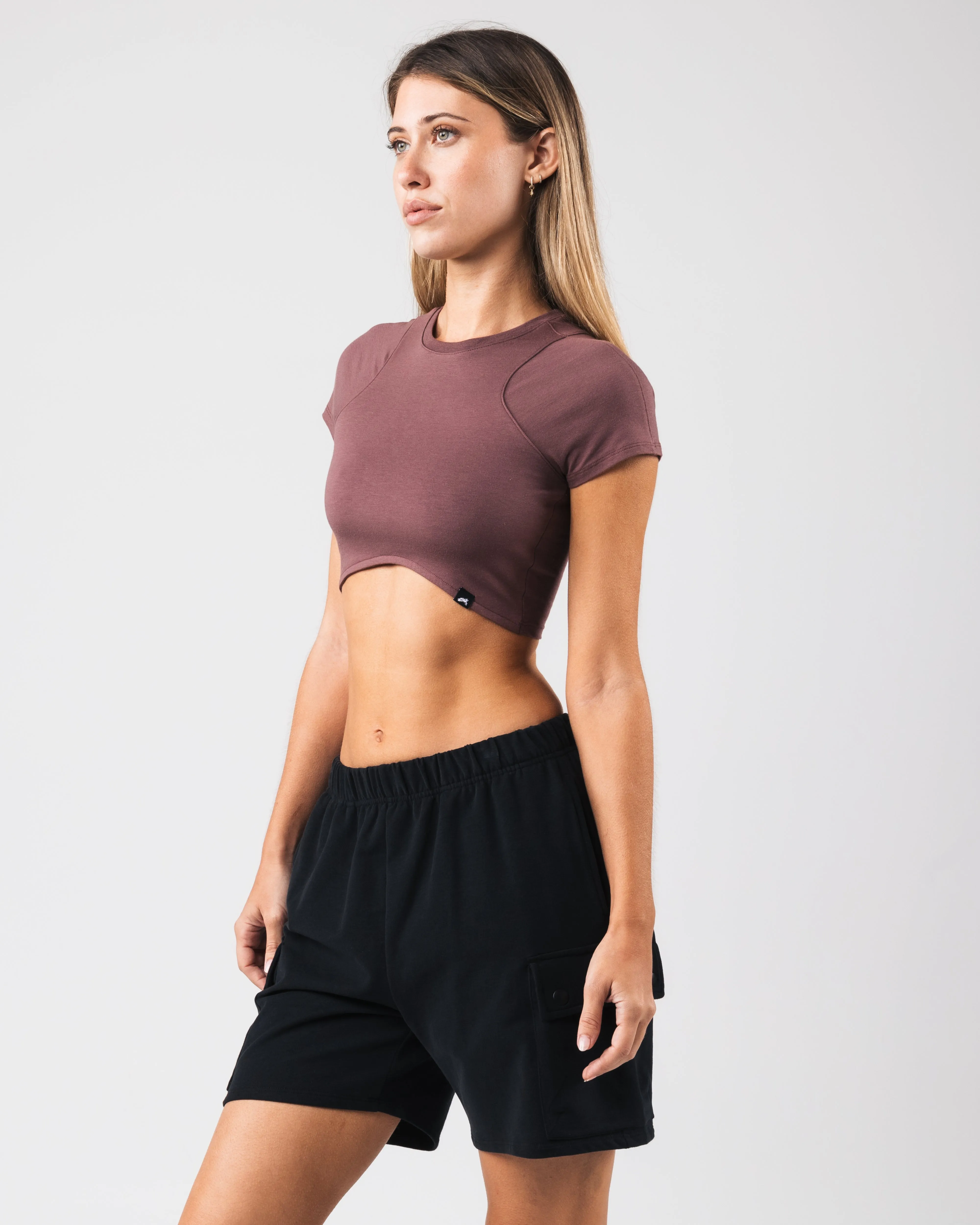 Angled Crop Tee - Sugar Alphalete Athletics