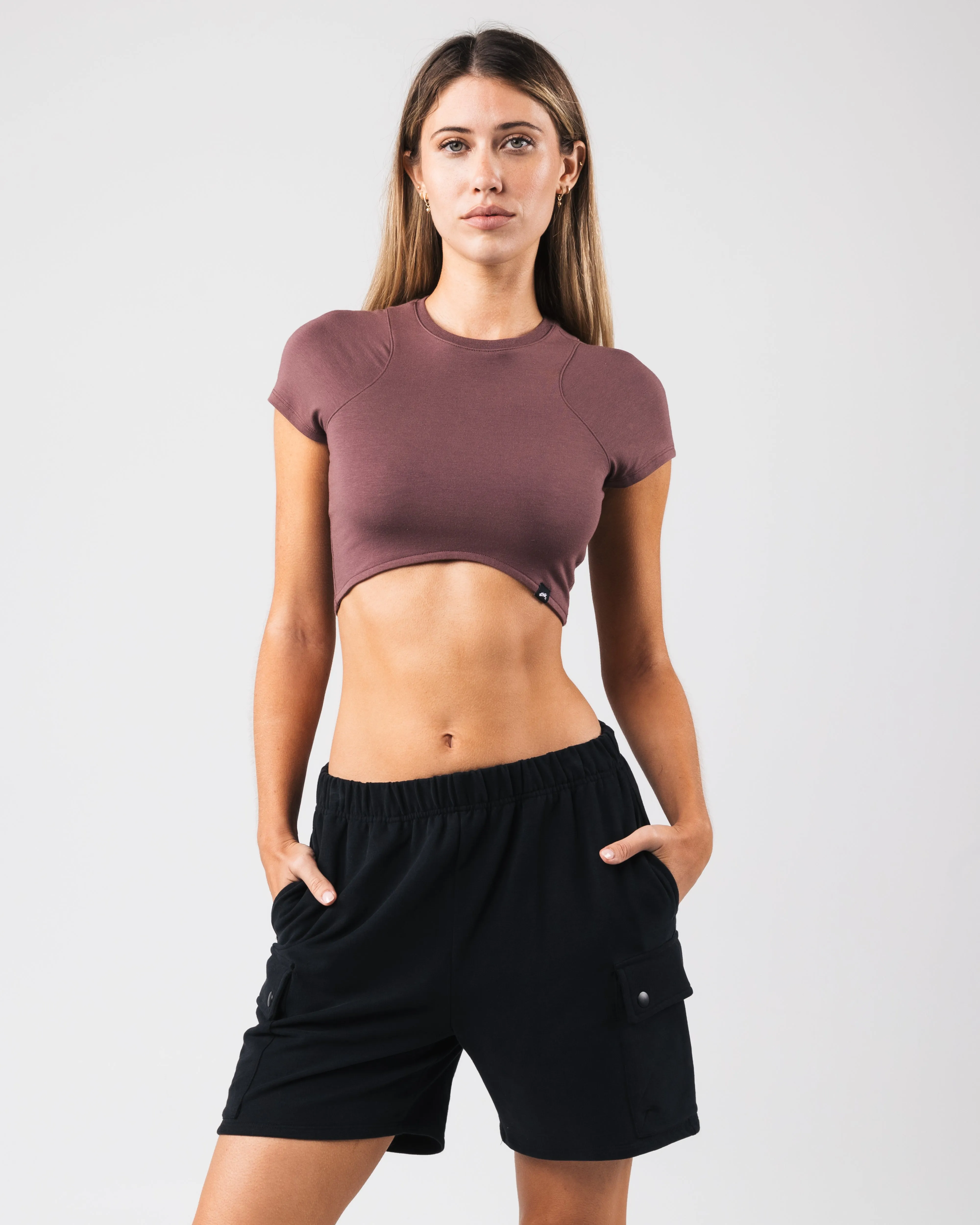 Angled Crop Tee - Sugar Alphalete Athletics