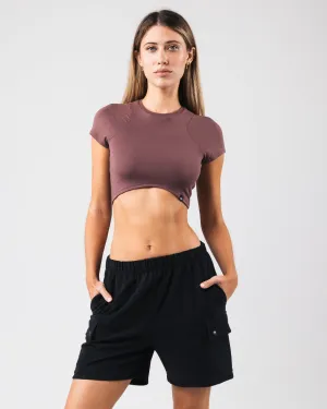 Angled Crop Tee - Sugar Alphalete Athletics