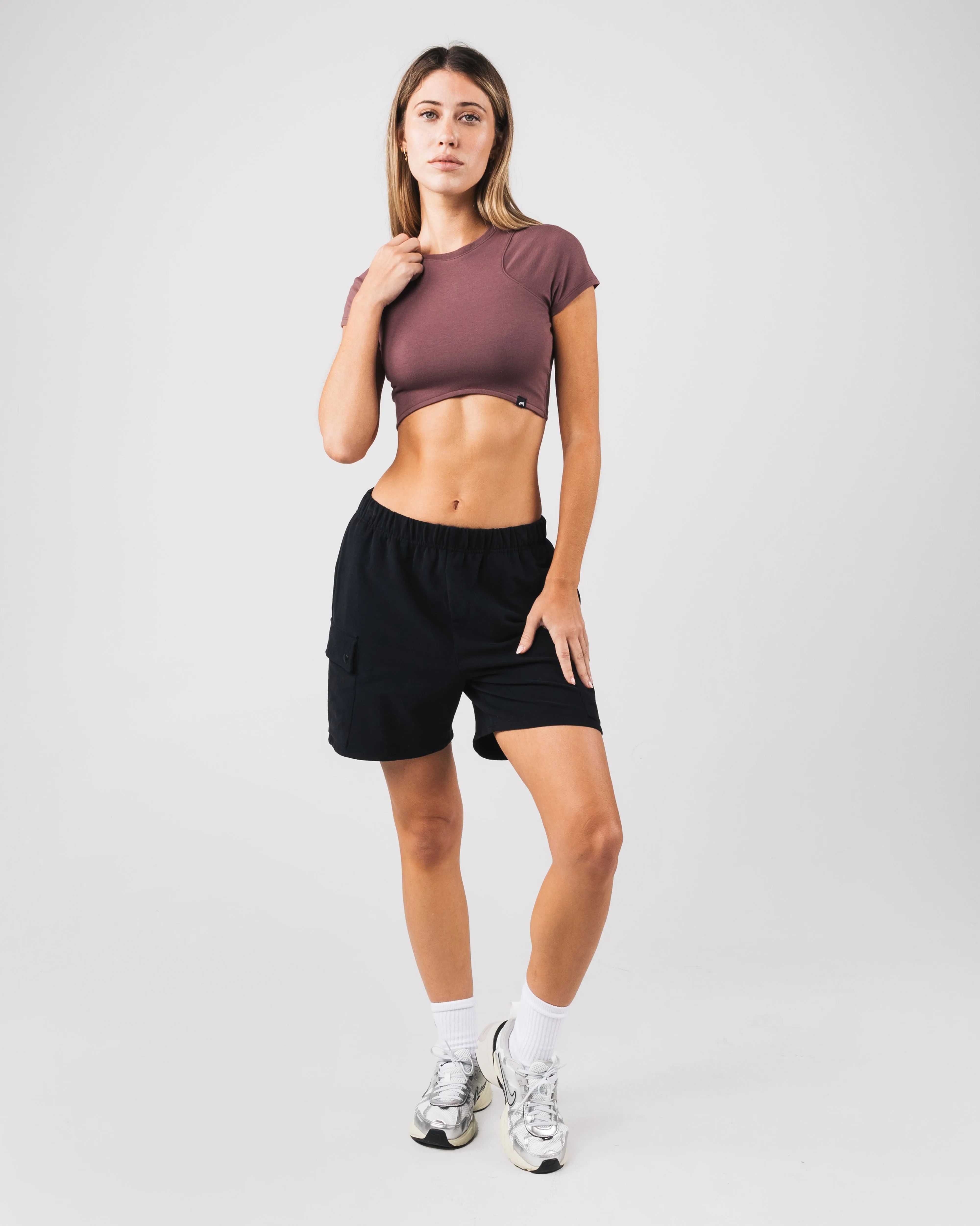 Angled Crop Tee - Sugar Alphalete Athletics