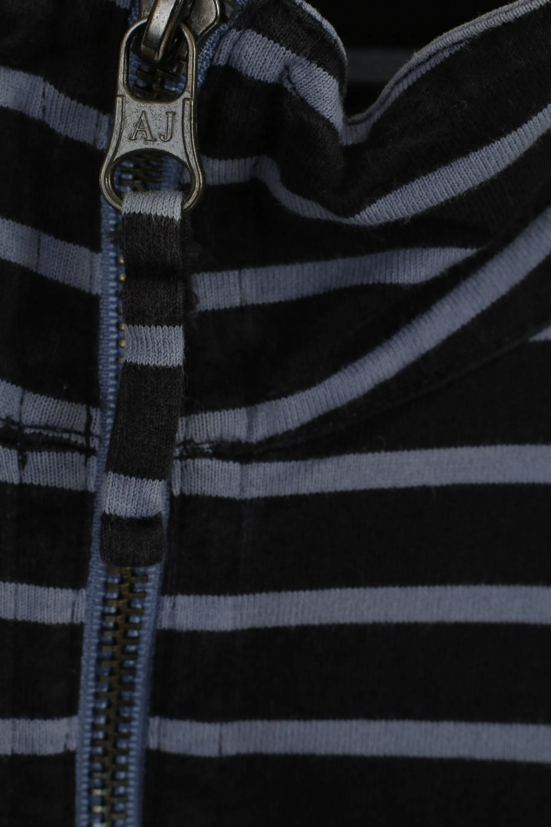Armani Jeans Men M (S) Shirt Navy Striped Cotton Zip Neck Slim Fit Short Sleeve Top