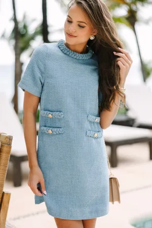 Ask You Out Light Blue Tweed Dress